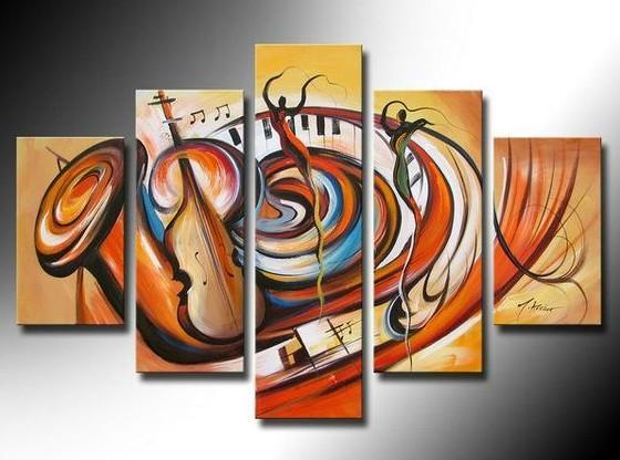 Hand Painted Abstract Music Canvas Art - Large Acrylic Wall Painting for Living Room Decor & Home Office