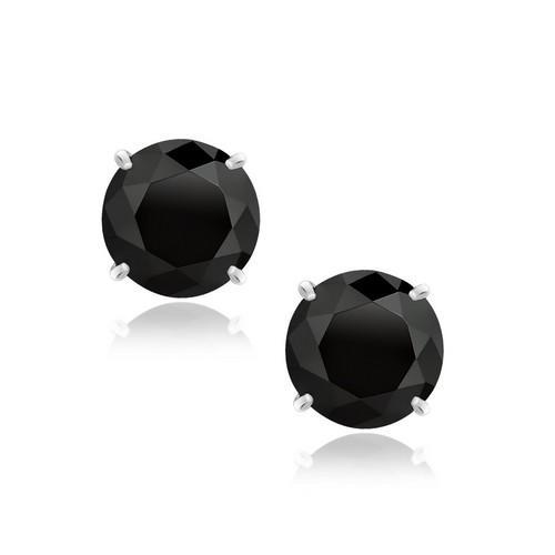 14K White Gold 8.0mm Round Black CZ Stud Earrings for Women - Hypoallergenic Cubic Zirconia Earrings for Everyday Wear & Special Occasions