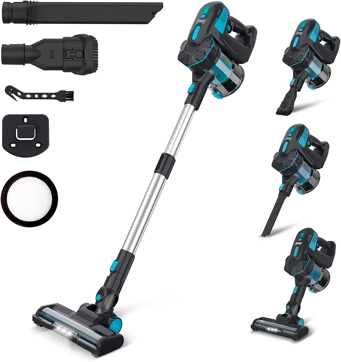INSE Cordless Vacuum Cleaner - 6-in-1 Lightweight Stick Vacuum with 2200mAh Battery, 45min Runtime for Hard Floors, Pet Hair, Home & Car Cleaning | Powerful & Quiet Rechargeable Vacuum for Daily Use, Quick Pickup & Deep Cleaning