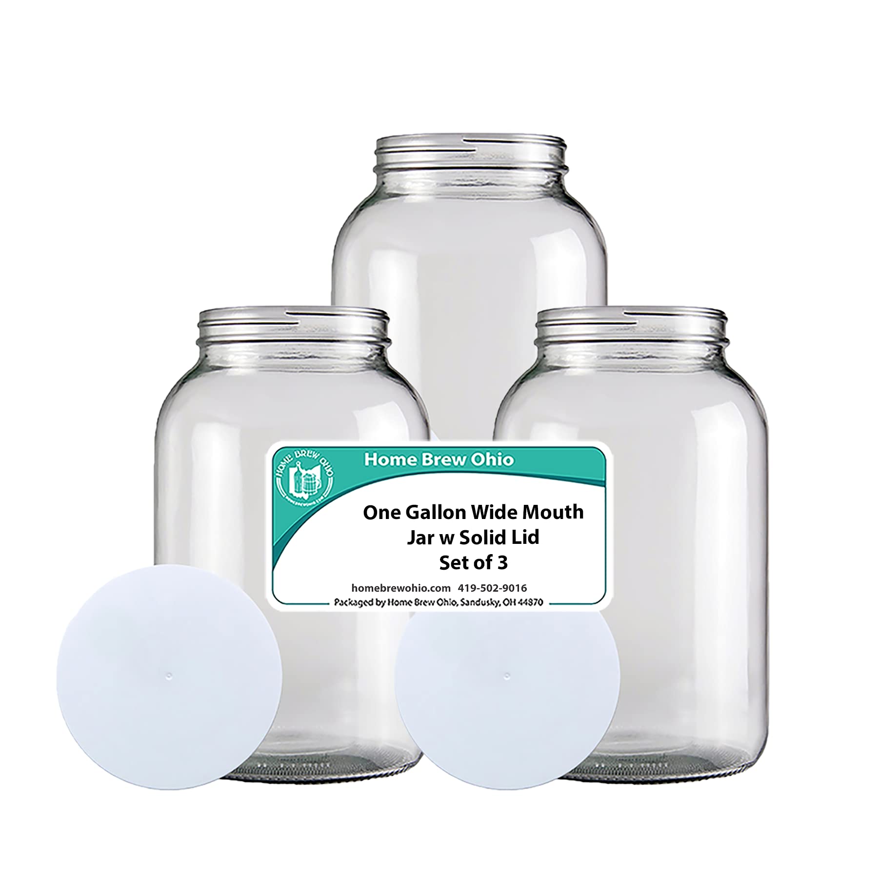 Home Brew Ohio 1 Gallon Glass Wide Mouth Jar with Airtight Lid - Set of 3 - Perfect for Fermenting, Pickling, Kombucha & DIY Craft Projects
