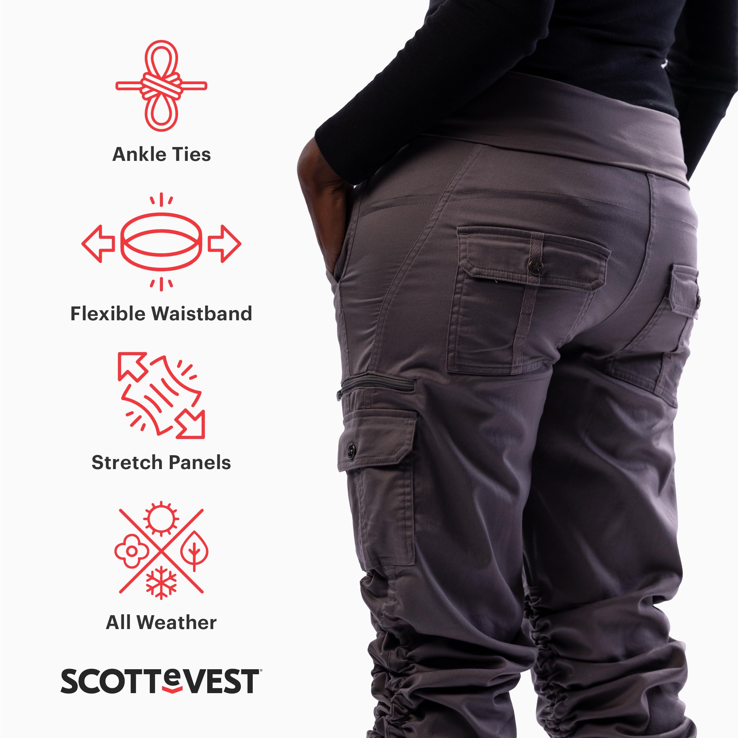 SCOTTeVEST Margaux Cargaux Women's Travel Cargo Pants with 11 Hidden Pockets - Lightweight Hiking Pants for Outdoor Adventures, Airplane Travel & Everyday Wear