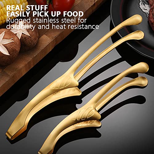 Premium Stainless Steel Grill Tongs - 12 Inch Self-Standing Kitchen Tongs for Cooking, BBQ, Salad, Buffet & Camping - Perfect for Korean & Japanese Barbecue, Oven Use & Serving - Pack of 1 (Gold)