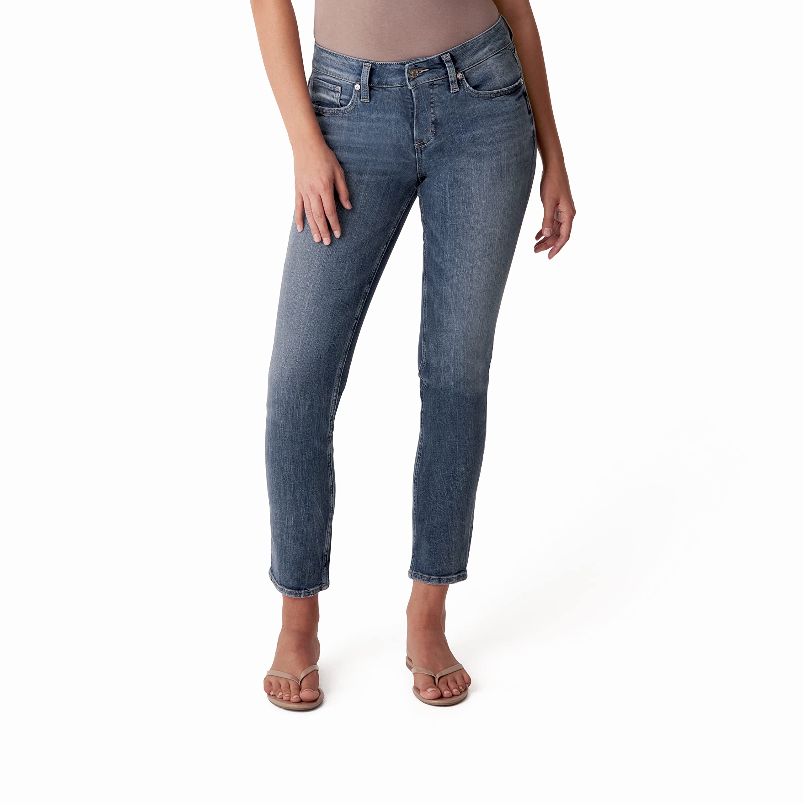 Silver Jeans Co. Women's Elyse Mid Rise Straight Leg Jeans - Comfortable Stretch Denim Pants for Casual Wear & Everyday Outfits | Perfect for Work, Shopping and Weekend Activities