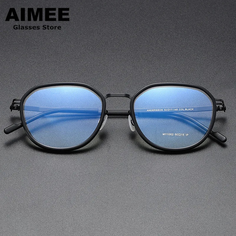 Aimee Unisex Full Rim Oval Square Acetate Steel Eyeglasses Frame 1002 - Stylish & Durable for Work, Reading & Fashion Accessories