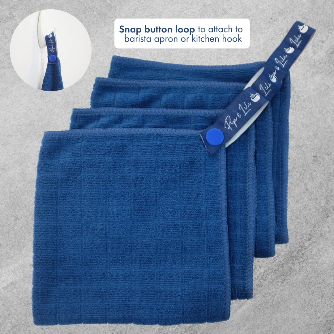 **Premium Barista Cleaning Towel Set with Hooks - Ultra Soft & Highly Absorbent Microfiber Cloths for Espresso Machines, Coffee Grinders & Countertops - Quick & Easy Cleanup - 4 Pack - Perfect for Home Cafes & Coffee Shops**