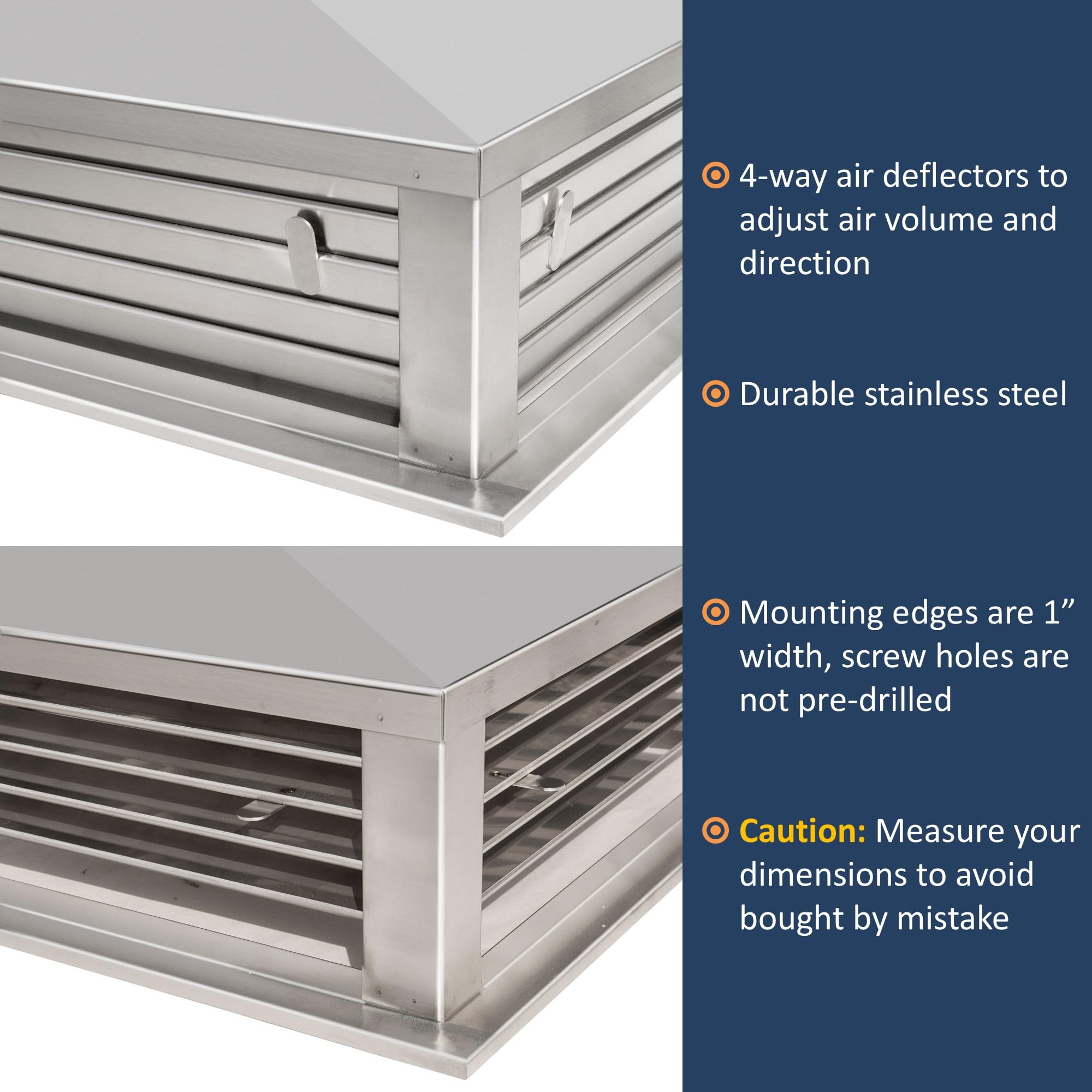 GSW 24 Inch Stainless Steel 4-Way Adjustable Air Diffuser for Evaporative Swamp Cooler - 26 Inch Mounting Edge | Perfect for Home, Office & Outdoor Cooling