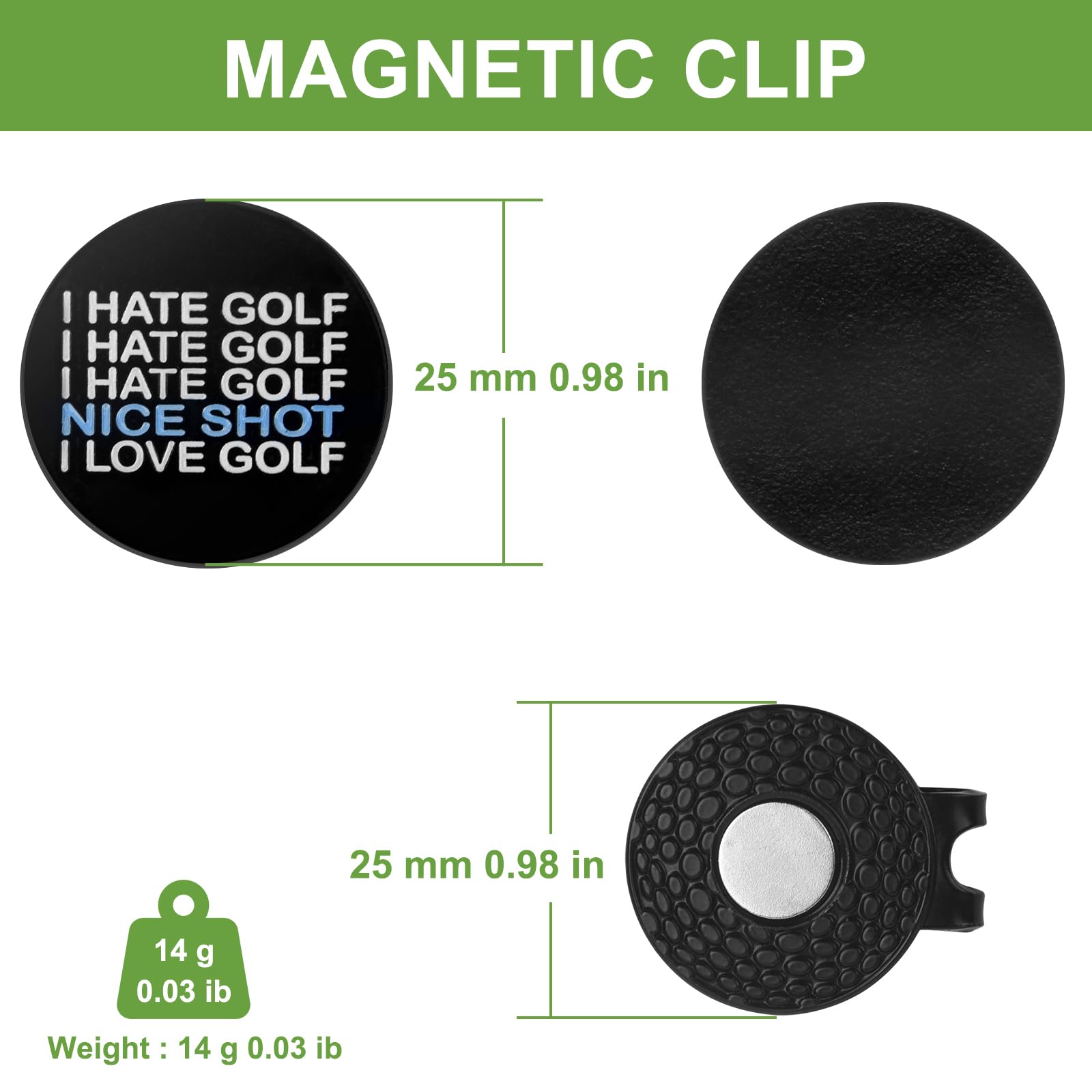 ZZHAO Magnetic Golf Ball Marker with Hat Clip - 25mm Funny Golf Accessories for Men | Perfect Golf Gifts & On-Course Essentials