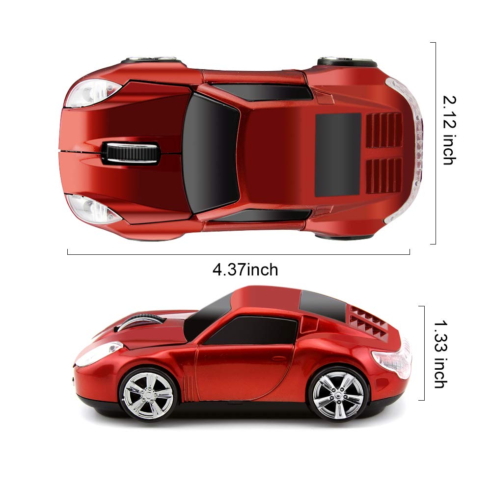 Wireless Car Mouse - 3D Optical Mouse for Desktop, Laptop & PC - 2.4GHz 1000DPI Computer Mouse (Red) | Perfect for Travel, Office & Gaming Use