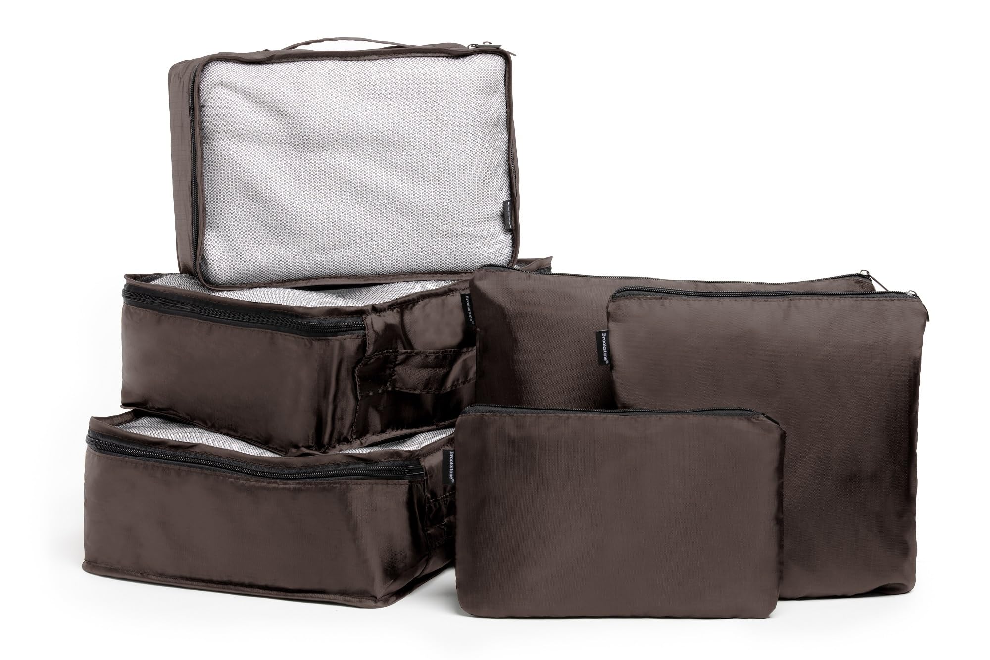 Brookstone 6-Piece Compression Packing Cubes Set - Tear-Resistant Travel Organizer Bags in Velvet Brown | Perfect for Suitcase Organization & Efficient Packing