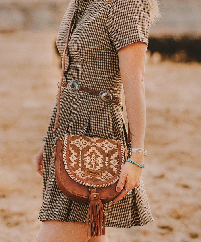 Wrangler Aztec Print Mini Crossbody Purse for Women - Stylish Boho Handbag with Adjustable Strap - Perfect for Travel, Shopping & Everyday Use