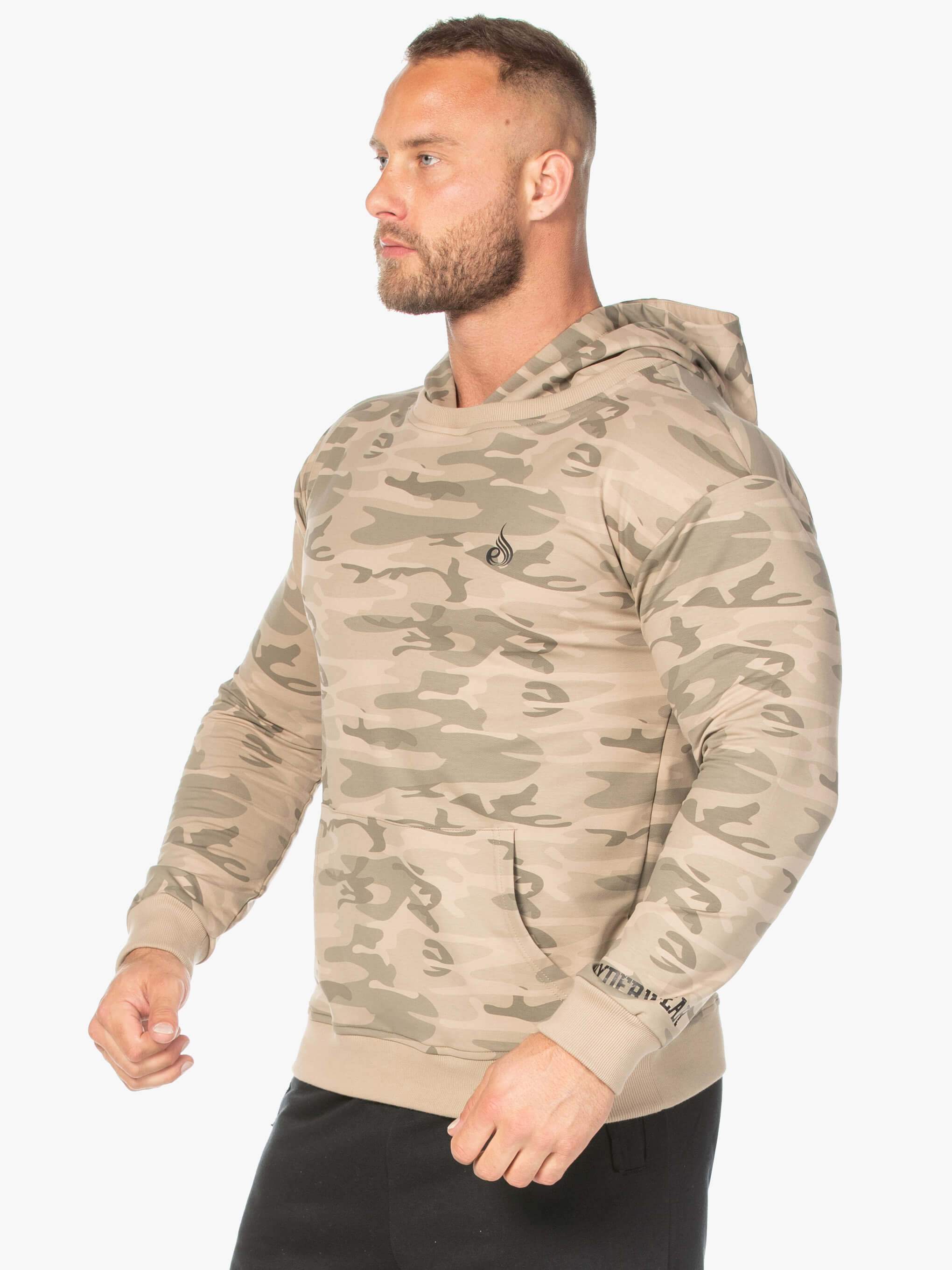 Men's Camo Pullover Hoodie - Tan Camouflage Sweatshirt for Outdoor Hunting & Casual Wear