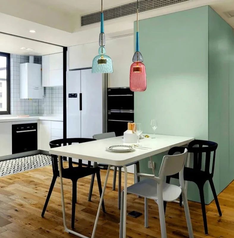 Vibrant Glass LED Pendant Lighting Fixtures - Modern Hanging Lights for Kitchen Island, Dining Room & Bedroom Decor - Energy Efficient Ambient Lighting Solution