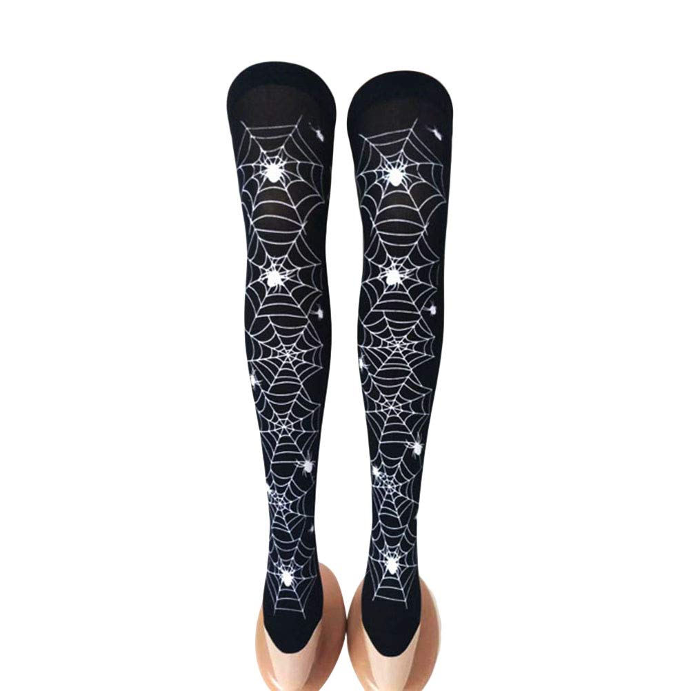 ABOOFAN Women's Bat Pattern Over The Knee High Socks - 1 Pair Sexy Halloween Cosplay Stockings for Women & Girls (Black No.4) - Perfect for Halloween Costumes, Cosplay Events & Gothic Fashion Outfits