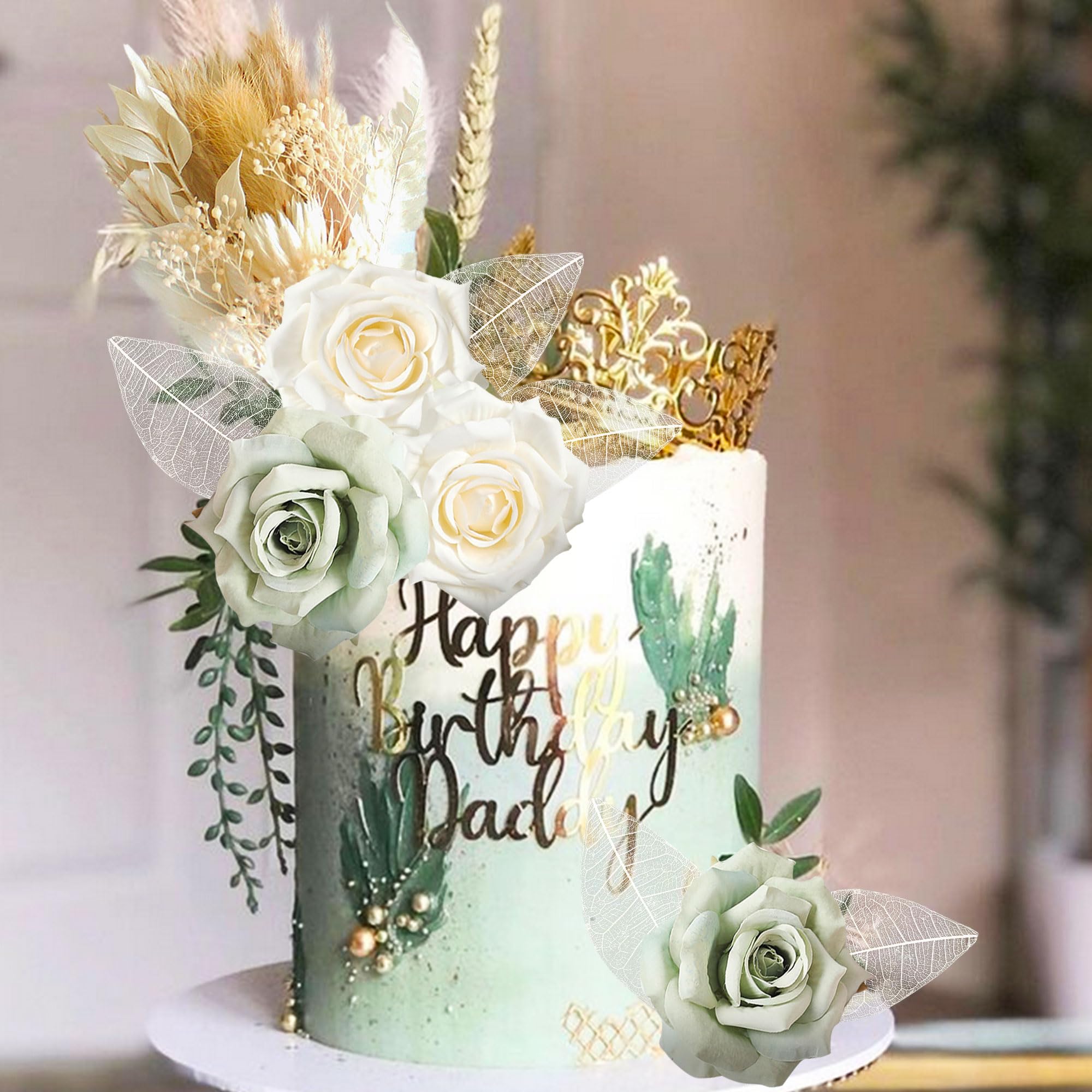 JeVenis Green Balls Boho Cake Topper - Floral Wedding Cake Decorations for Baby Shower, Birthday Party | Handmade Cake Flowers Decor for Bohemian Style Celebrations - Perfect for Wedding Cakes, Baby Shower Desserts & Birthday Party Centerpieces