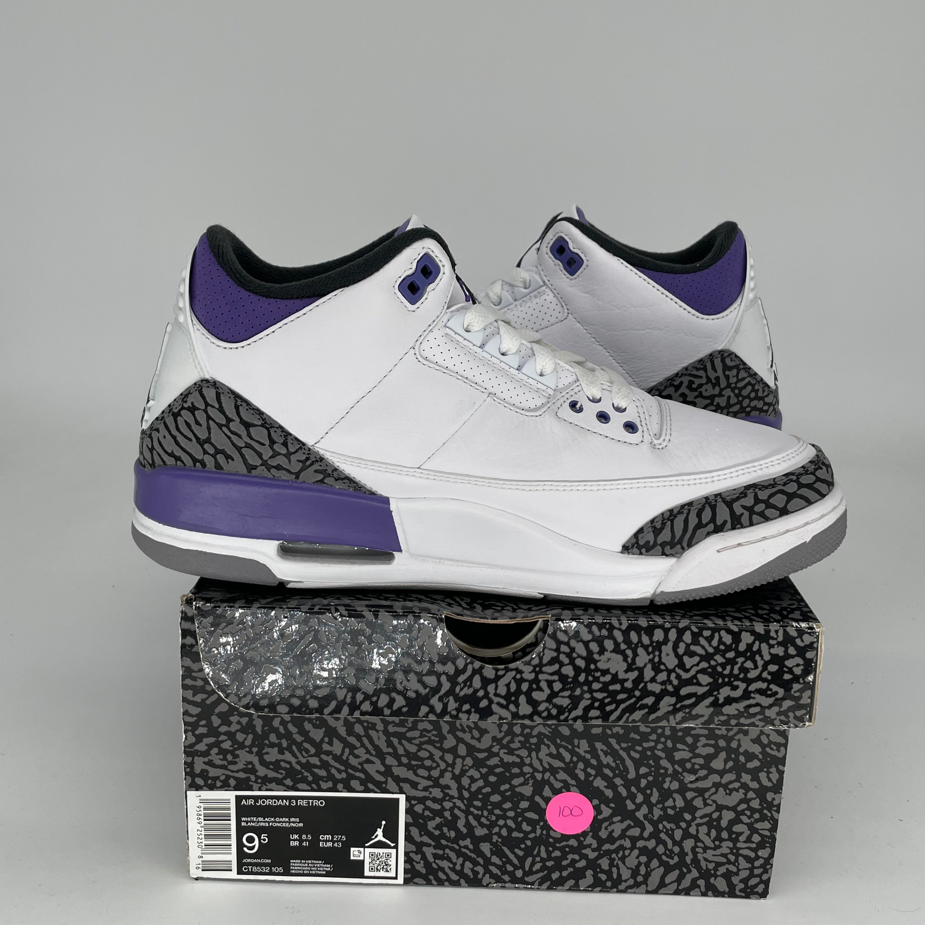 AIR JORDAN 3 Retro Dark Iris Men's Basketball Shoes Size 9.5 (CT8532-105) - Perfect for Streetwear & Court Performance