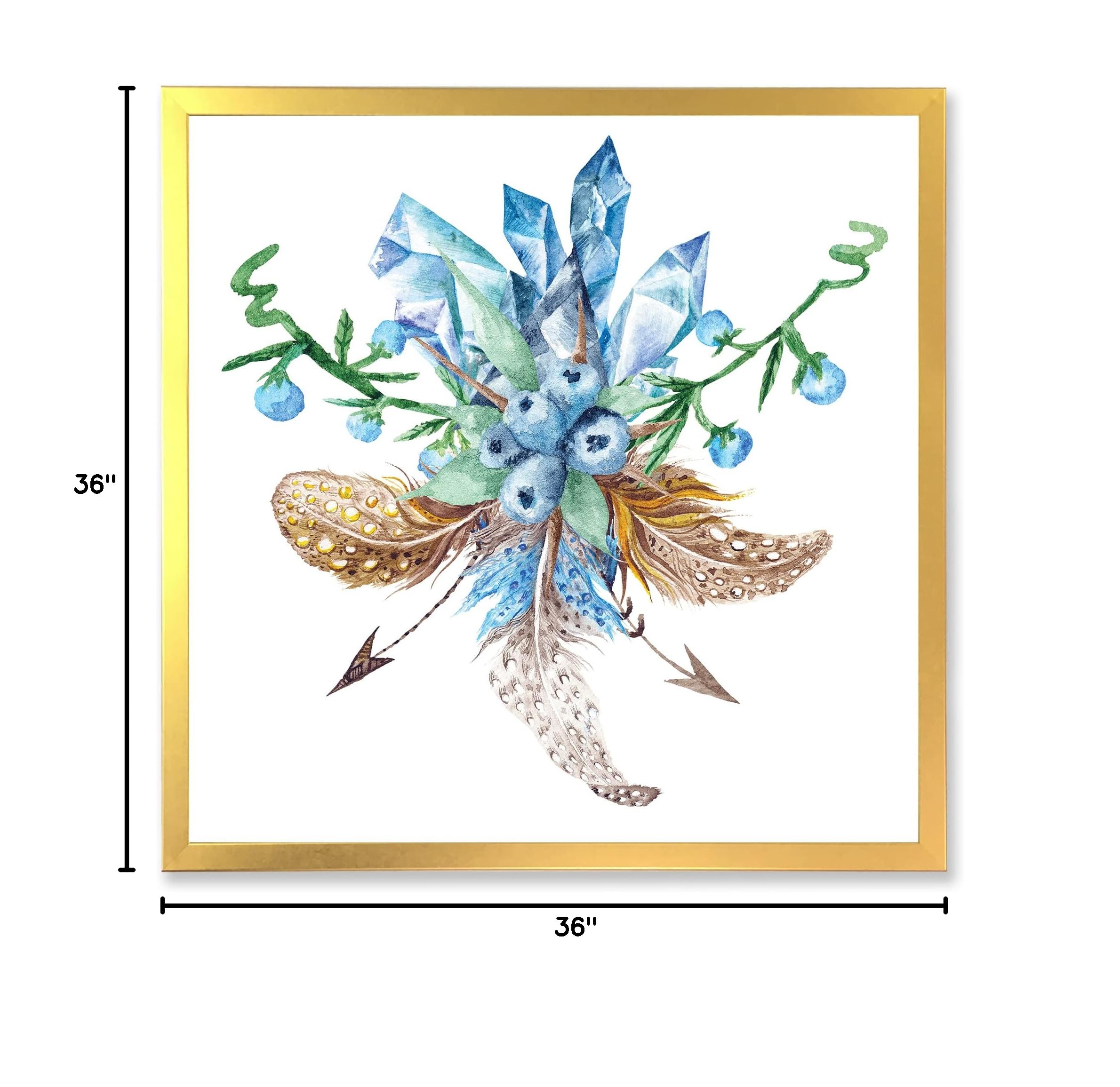 DesignQ Fresh Tribal Vignette Wild Forest Wreath Framed Wall Art - Traditional Home Decor for Living Room, Bedroom & Office