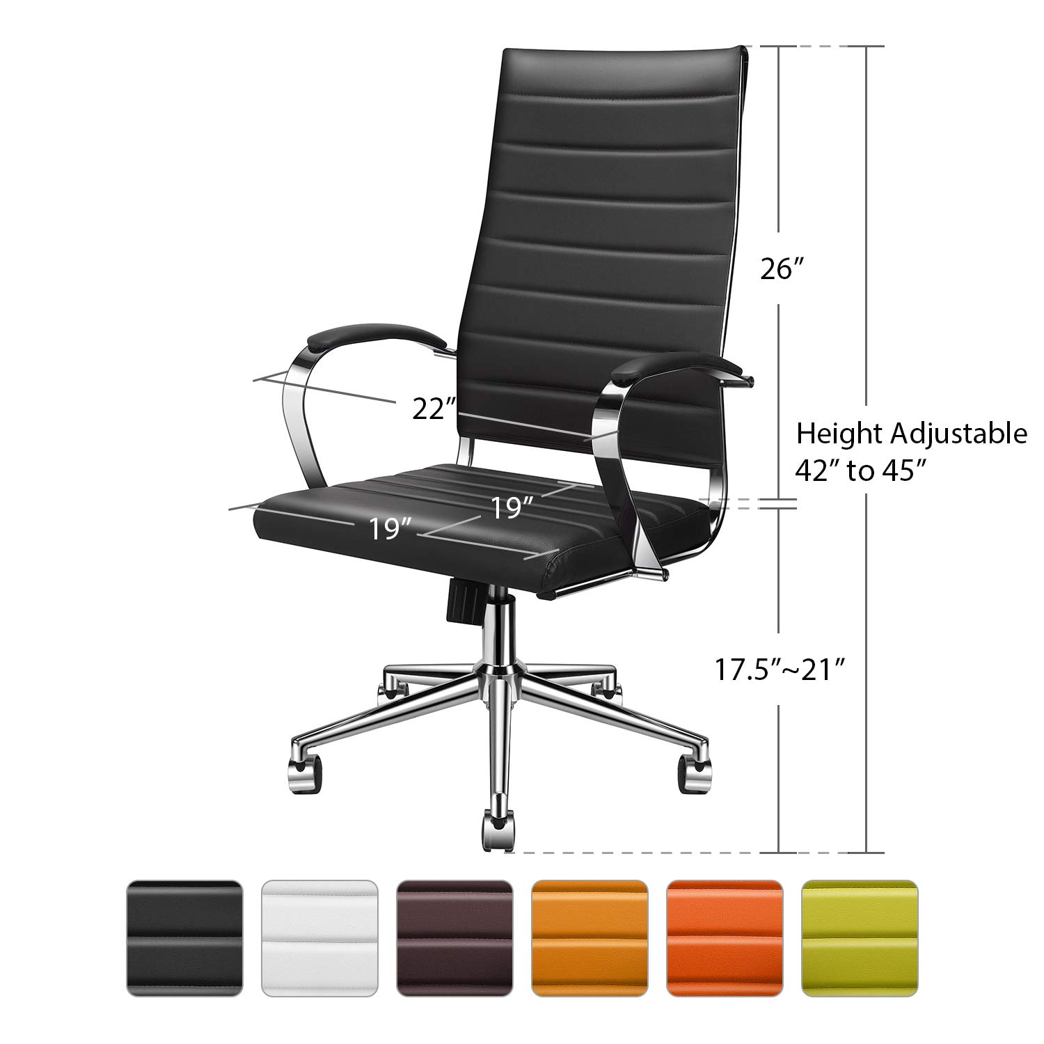 Ergonomic Office Chair with Adjustable Height & Swivel - High Back Vegan Leather Desk Chair with Lumbar Support & Armrests - Perfect for Home Office, Gaming & Workspace (Black)