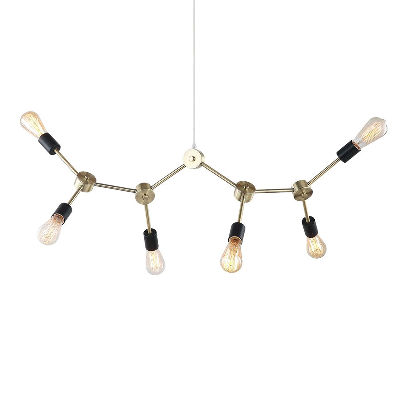 Modern Industrial Pendant Light - 6-Light Iron and Brass Ceiling Fixture for Kitchen Island, Dining Room, or Bar Lighting