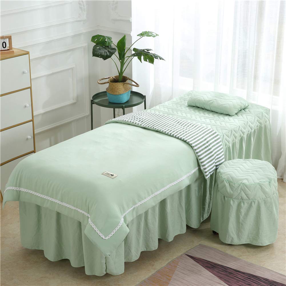Premium Skin-Friendly Massage Table Sheet Set - 4-Piece Pure Green Spa Bed Cover with Face Rest Hole (70x190cm/28x75in) | Hypoallergenic & Breathable Fabric for Professional Massage, Facial, and Beauty Treatments
