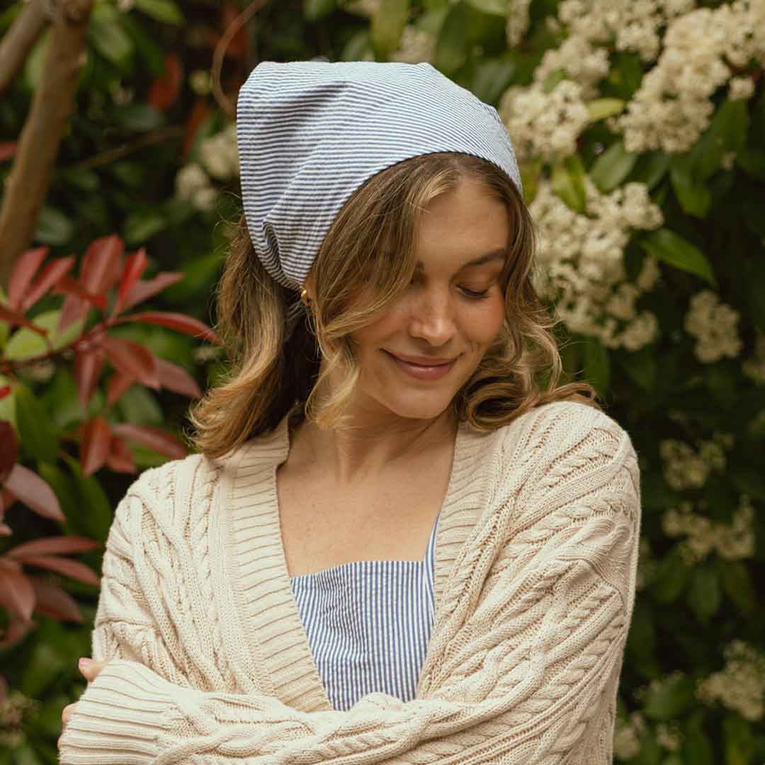 Navy Seersucker Bandana - Lightweight Cotton Scarf for Men & Women - Perfect for Outdoor Activities, Sports, and Fashion Accessories