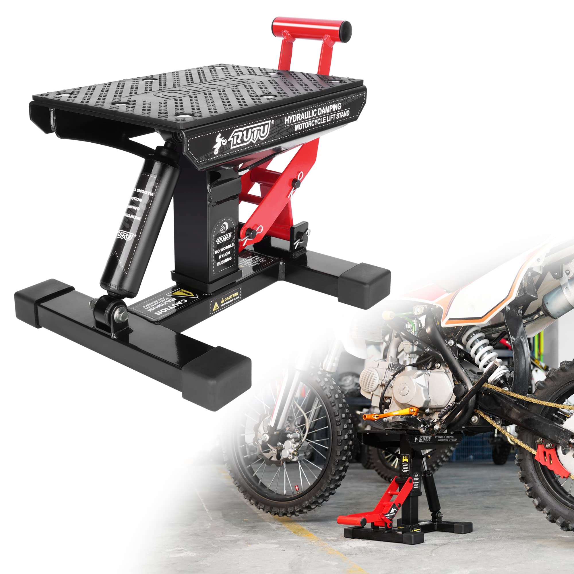RUTU 9.64 Inch Heavy Duty Hydraulic Dirt Bike Lift Stand - 1000Lbs Capacity Steel Motorcycle Repair Stand for Pit Bikes, ATVs & Dirt Bikes | Ideal for Garage Maintenance, Tire Changes & Bike Storage