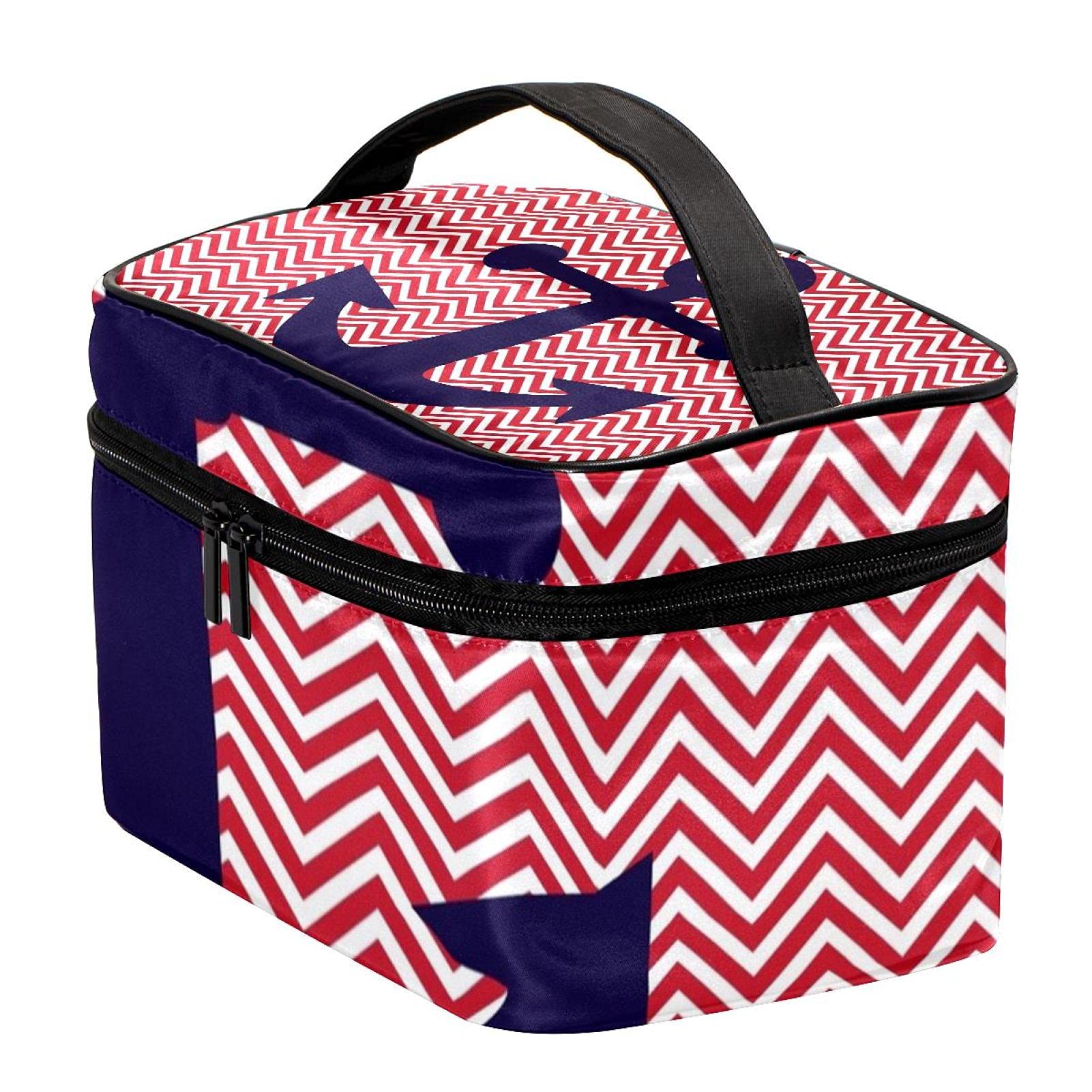 Stylish Red Zigzag Chevron Travel Makeup Bag - Large Cosmetic Organizer with Zipper for Women & Girls | Perfect for Travel, Gym & Daily Essentials Storage