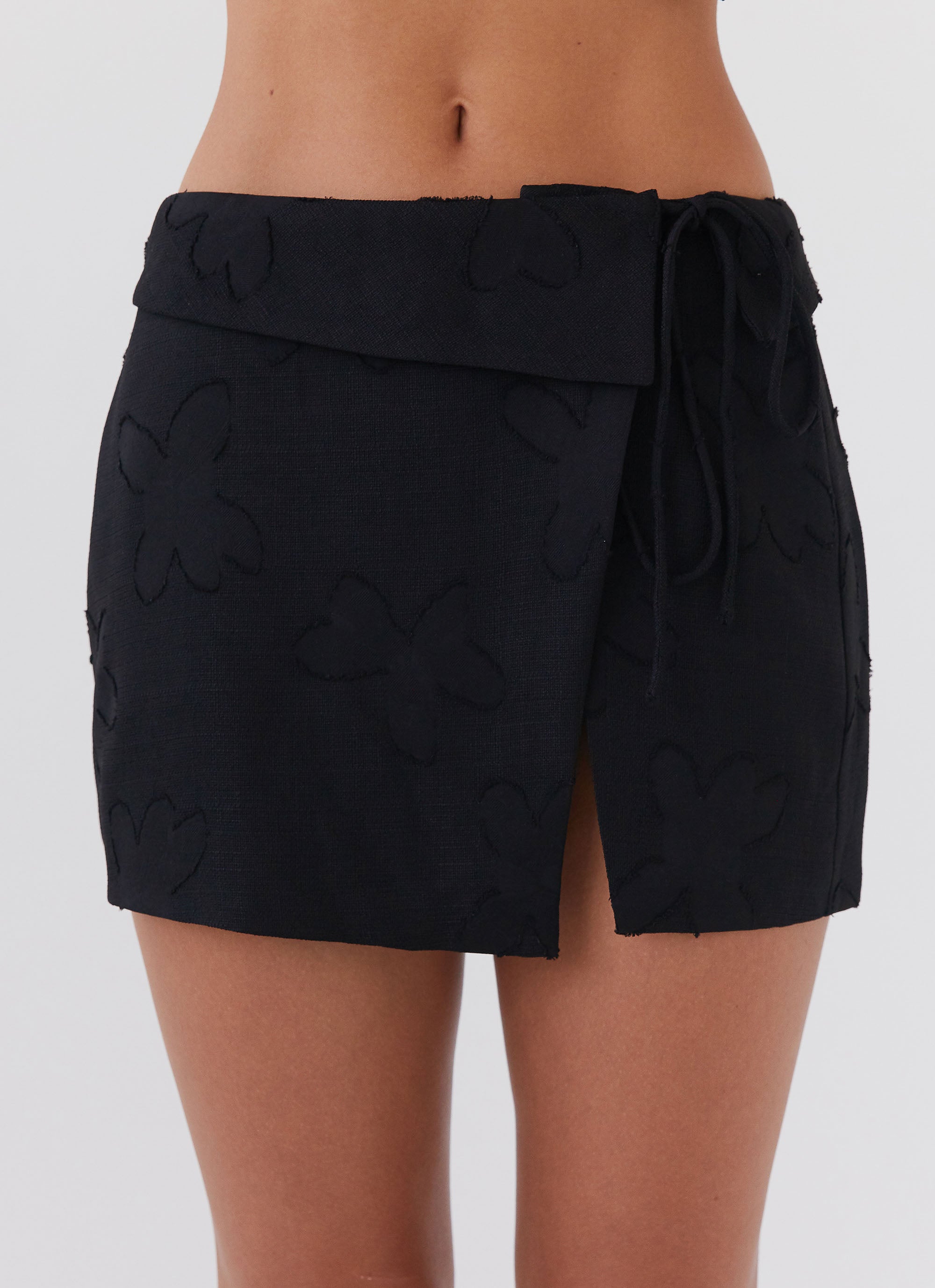 Bianka Wrap Mini Skirt - Black Petal Floral Print | Stretchy High Waist Skirt for Women | Perfect for Date Night, Parties & Summer Outfits