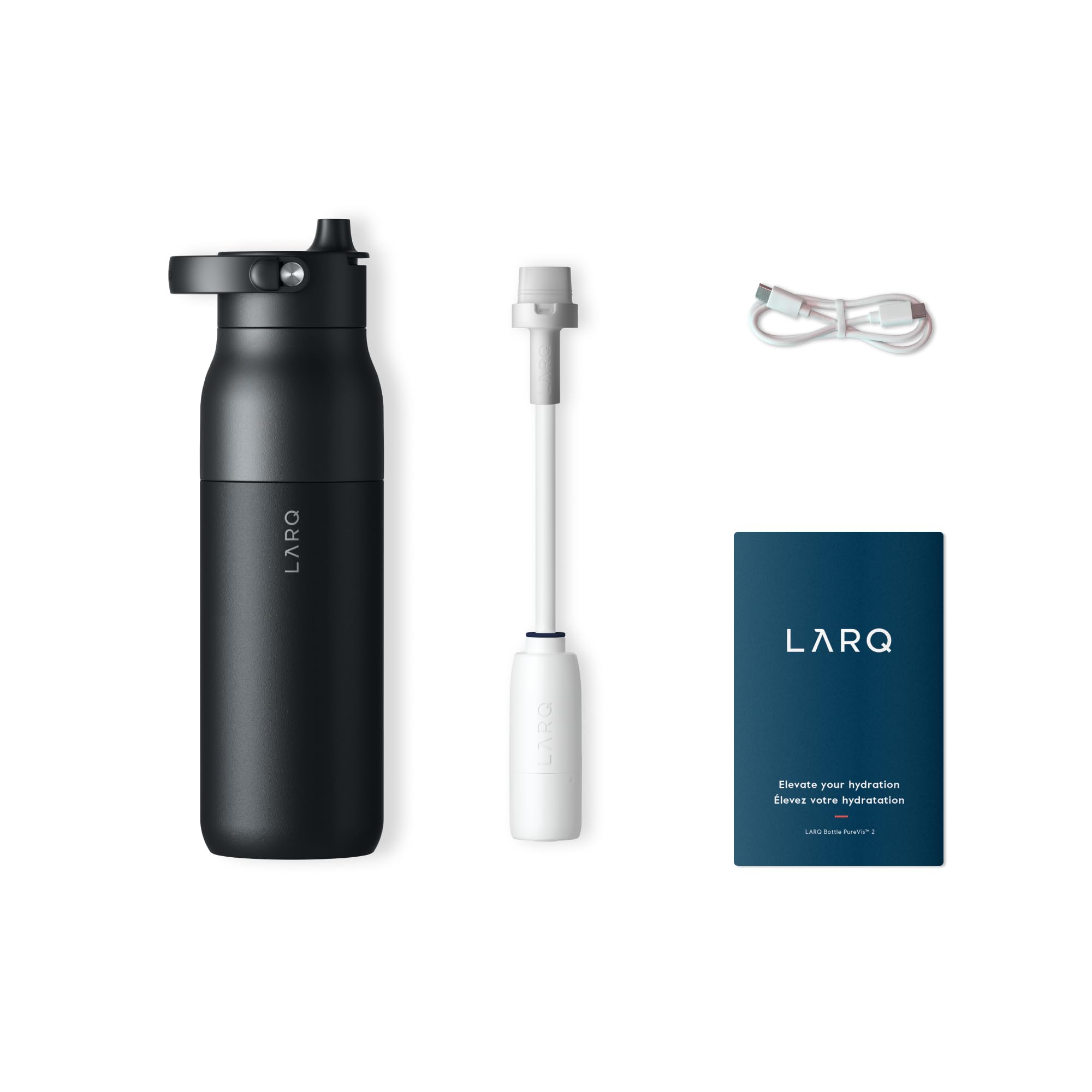 LARQ Bottle PureVis 2 - UV Water Purifier Self-Cleaning Stainless Steel Water Bottle with Hydration Tracking App, Filter Straw & Detachable Handle | Double-Wall Insulated for Hiking, Gym & Travel