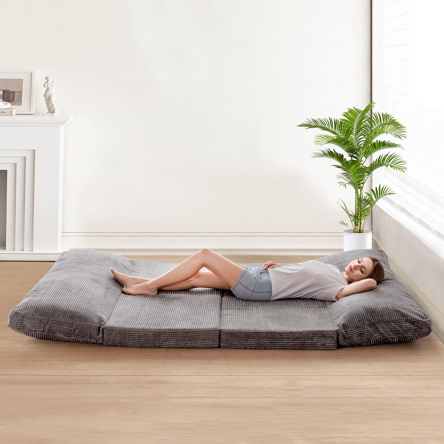 MAXYOYO Foldable Corduroy Bean Bag Sofa Bed with Washable Cover - Perfect for Living Room Lounging, Dorm Room Comfort & Kids Play Area