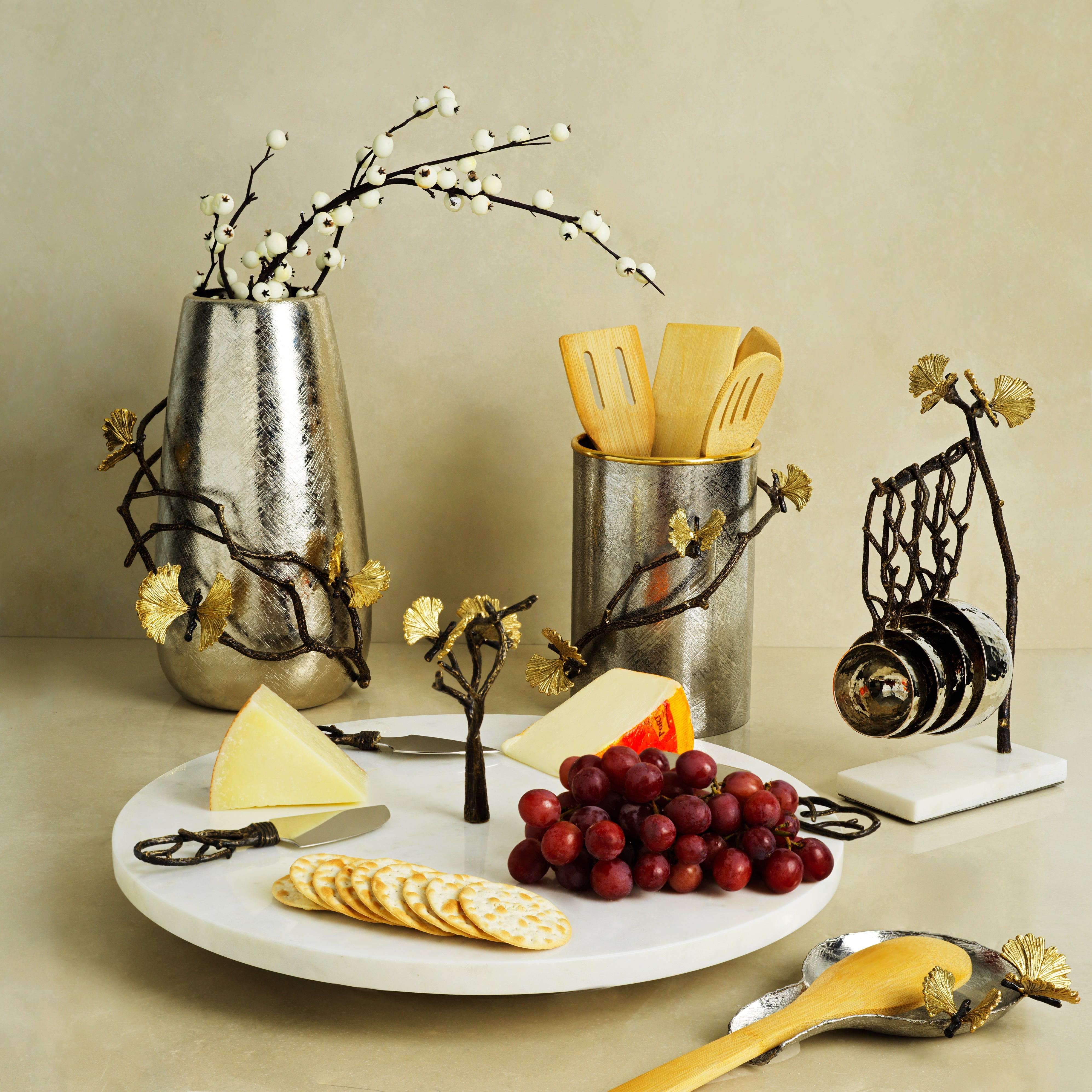 Butterfly Ginkgo Utensil Holder - Stylish Kitchen Organizer for Spoons, Forks & Knives - Perfect for Countertop or Drawer Storage