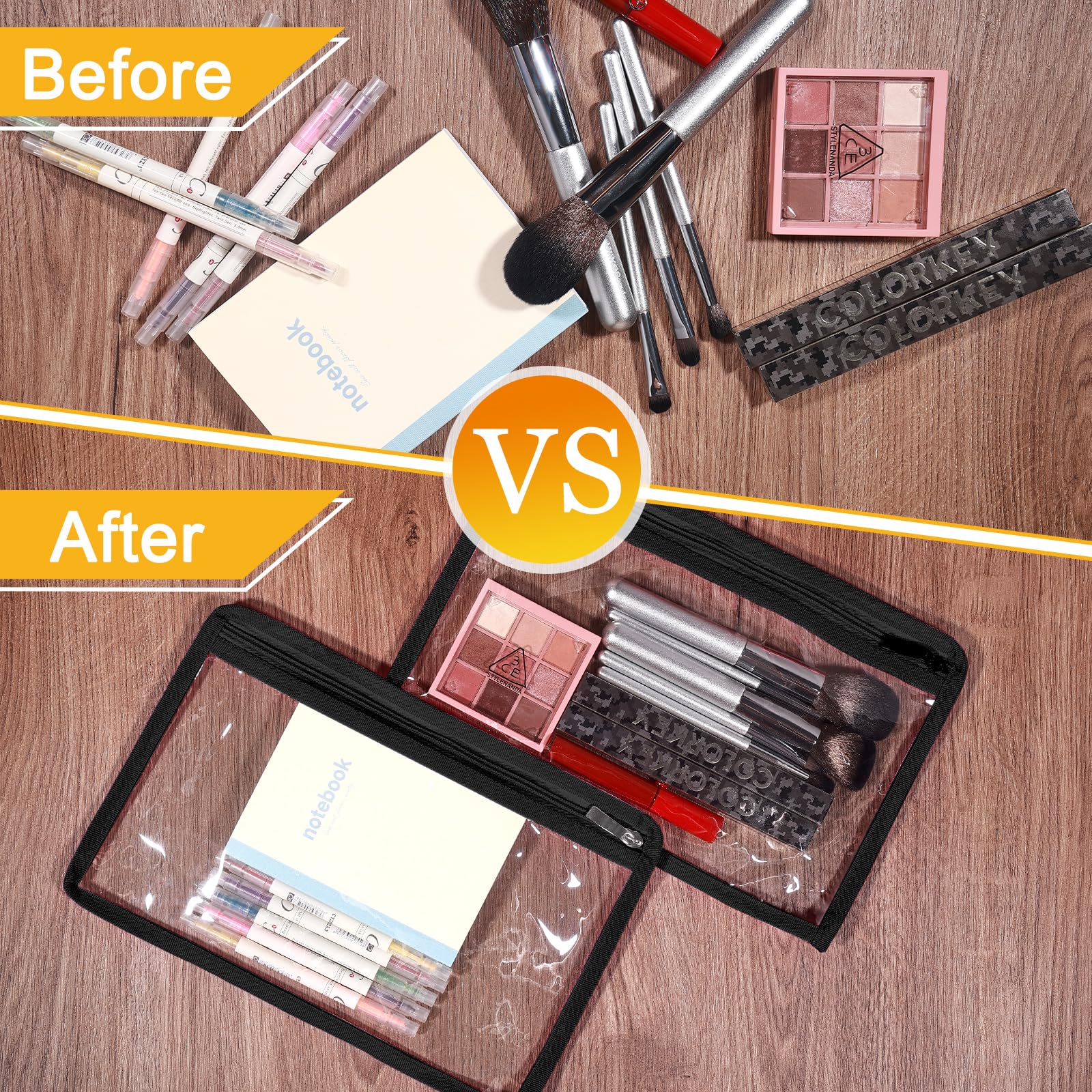 Zealor 6/12 Pack Clear Zipper Pouches - 12x8 Inch Waterproof PVC Makeup Bags for Travel, Cosmetics, Medical Supplies & Pencil Organization | Portable Storage for Toiletries, First Aid & School Supplies