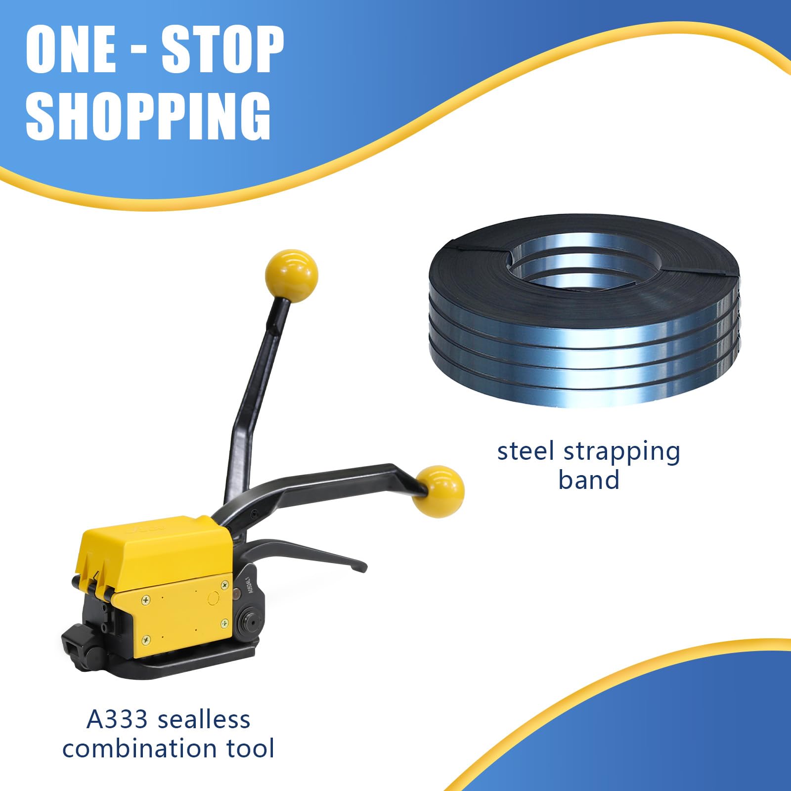 Heavy Duty Steel Strapping Tool Kit - Metal Strap Tensioner, Crimper & Cutter Machine for 5/8