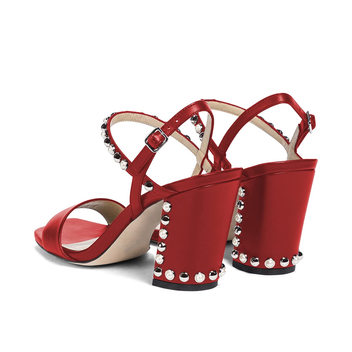 YDN Women's Chunky High Heel Sandals - Open Toe Ankle Strap Buckle Dress Shoes with Rivet for Party, Wedding & Evening Events
