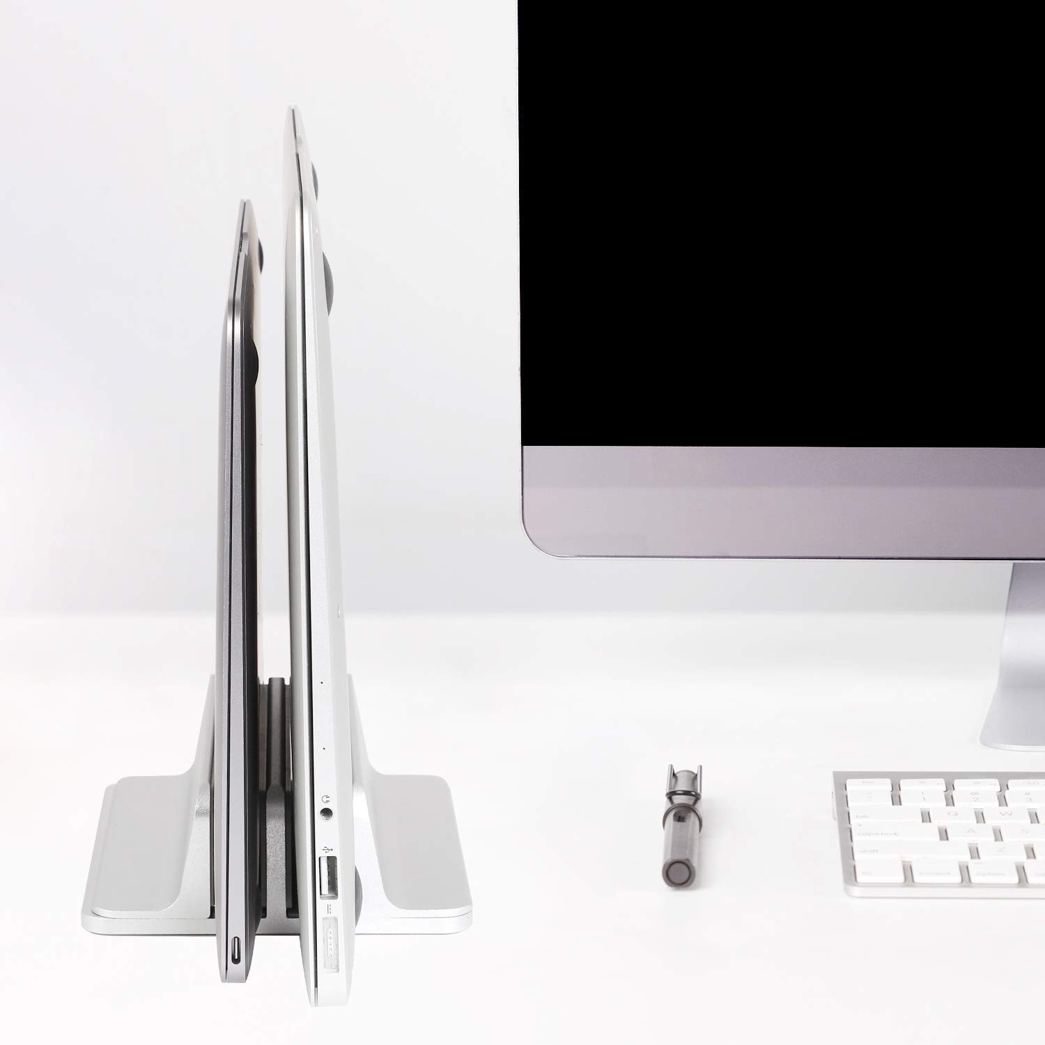 JARLINK Vertical Laptop Stand with Docking Station - Adjustable Double Desktop Stand Holder for Laptop (Up to 17.3