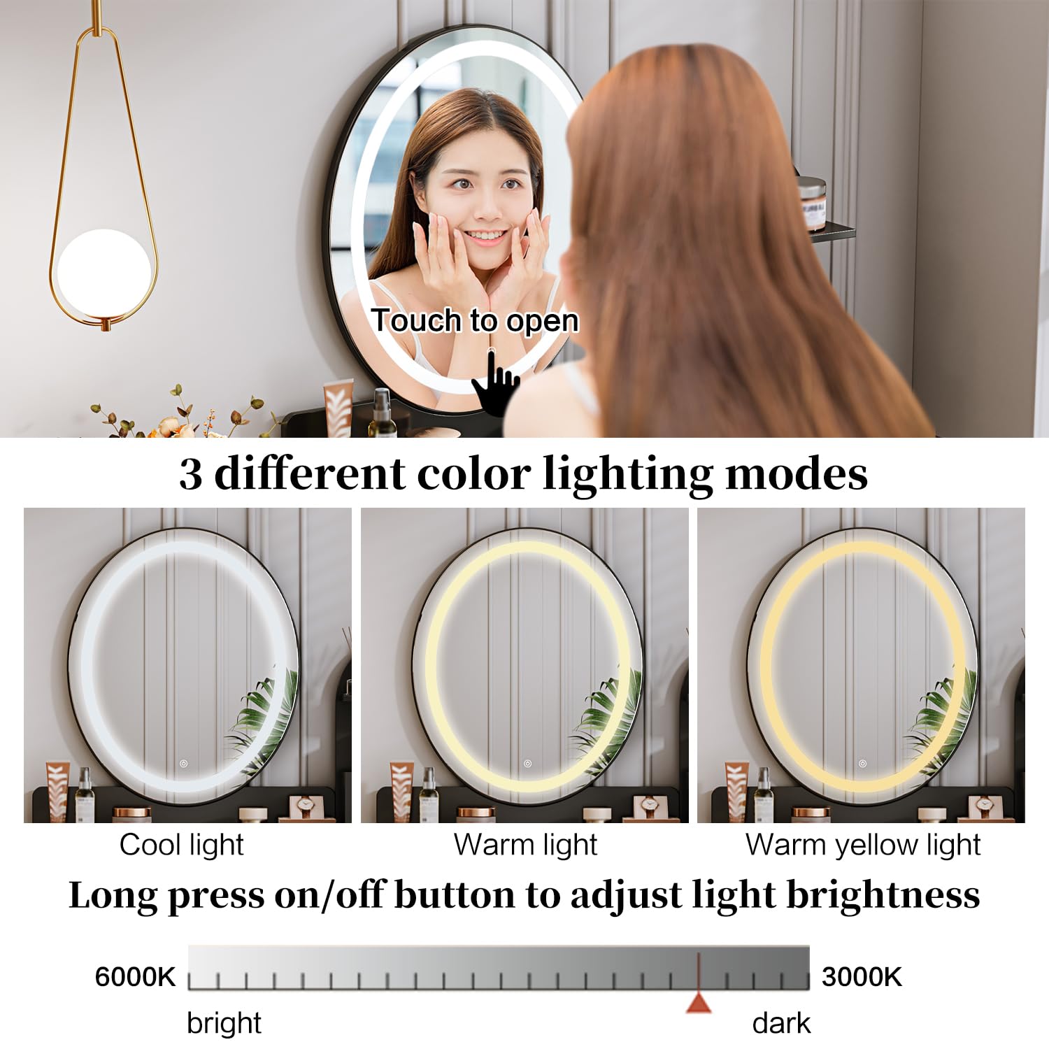Modern Vanity Desk with Mirror & LED Lights - Small Makeup Table with 2 Spacious Drawers & Adjustable Cabinet - Elegant Dressing Table for Bedroom, Makeup Room, Home Office or Writing Desk - Perfect for Daily Beauty Routine & Workspace Organization