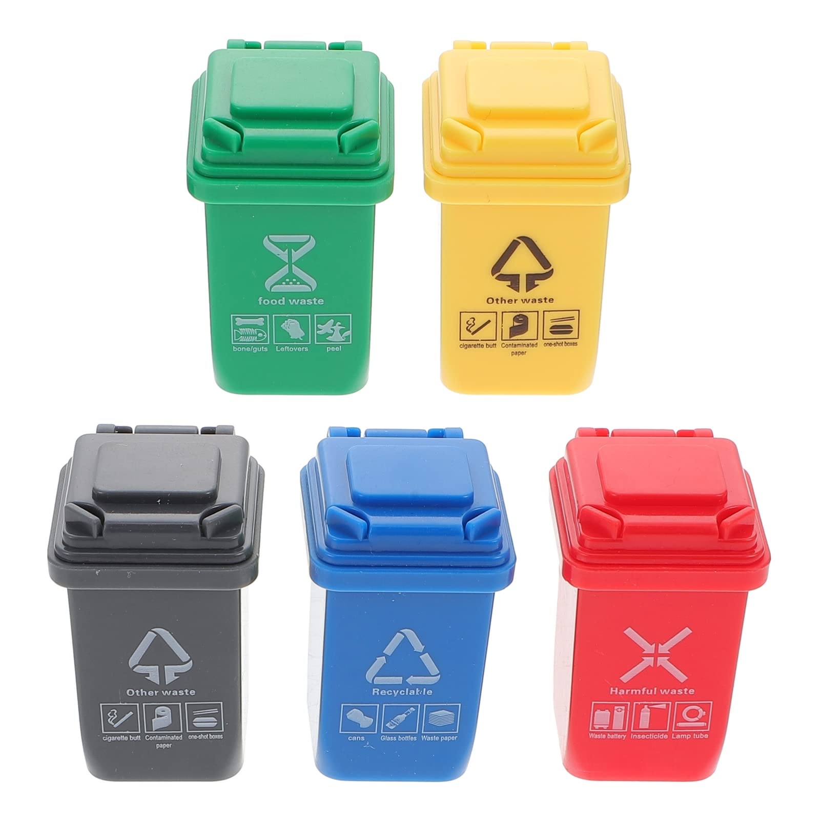 Kisangel 5-Piece Mini Trash Can Set - 1:12 Scale Dollhouse Accessories with Mini Wheelie Bins for Realistic Home Scenes | Perfect for Dollhouse Decor, Miniature Room Displays & Collectors