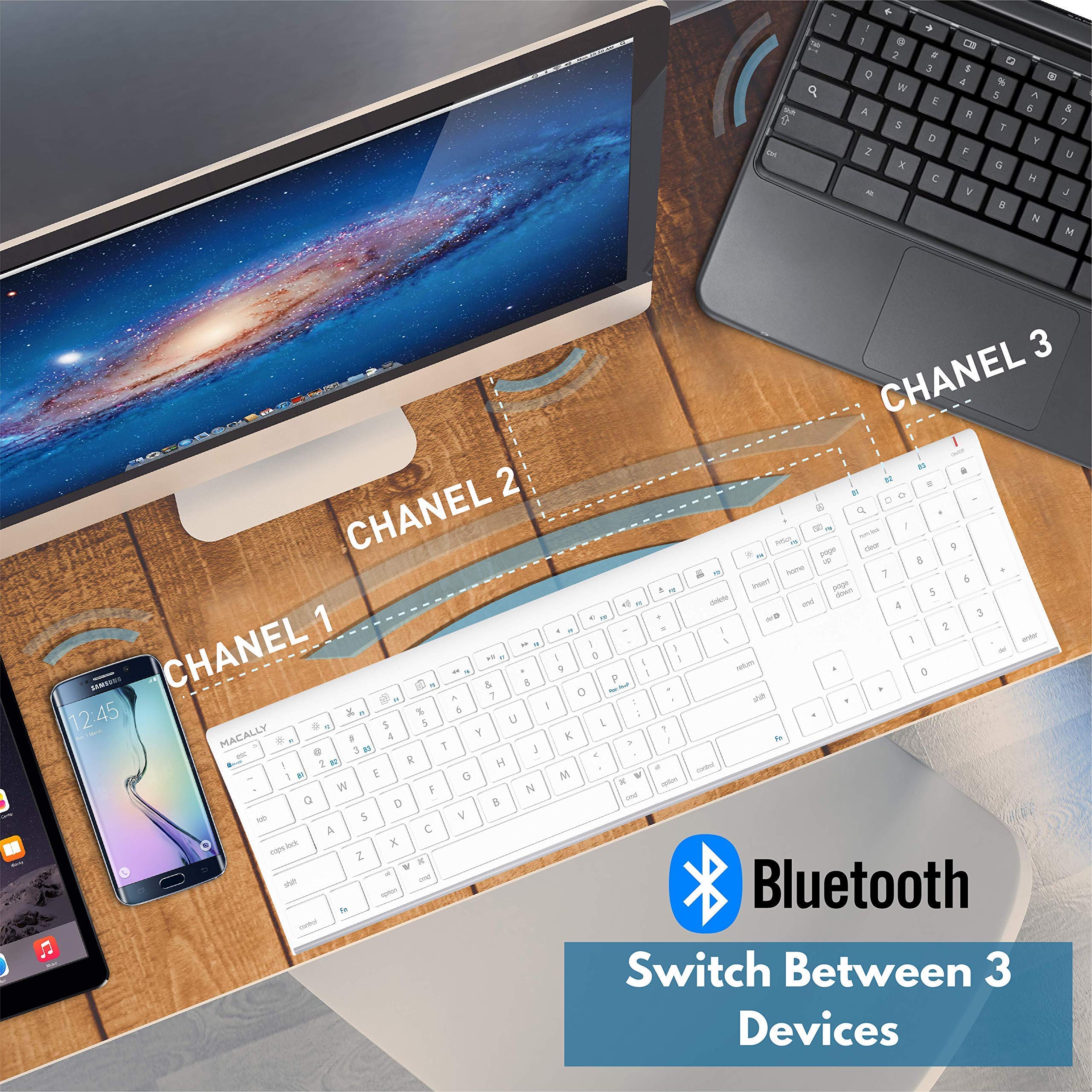 Macally Wireless Bluetooth Keyboard with Laptop Stand - Ergonomic Combo for MacBook, iPad, Windows | Portable Office & Home Workspace Setup for Typing Comfort