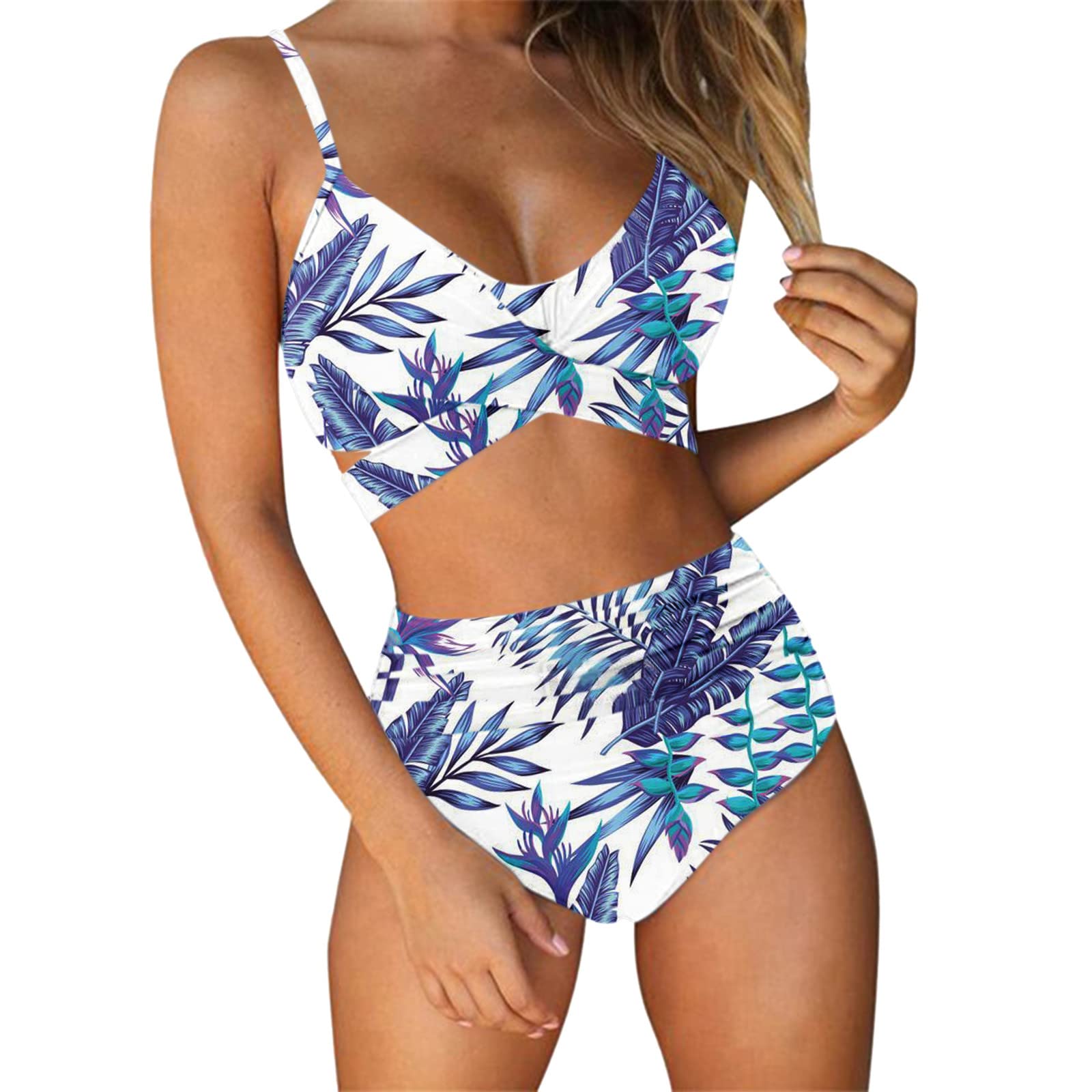 Criss 2 Floral Print Women's High Waisted Bikini Set - Long Torso Swimwear with Cross Back Design | Perfect for Beach Vacations, Pool Parties & Summer Getaways