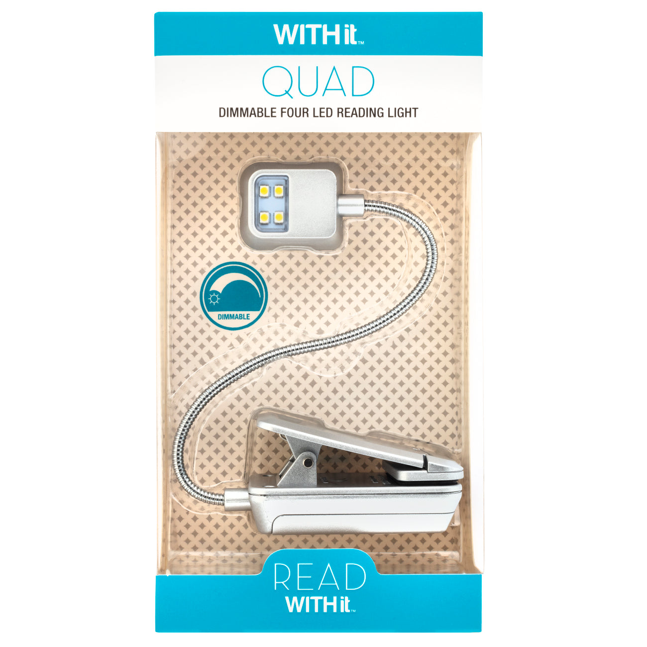 Quad 4 LED Reading Light - Adjustable Brightness Clip-On Book Light for Night Reading, Studying, and Crafting - Perfect for Bedside, Office, and Travel Use