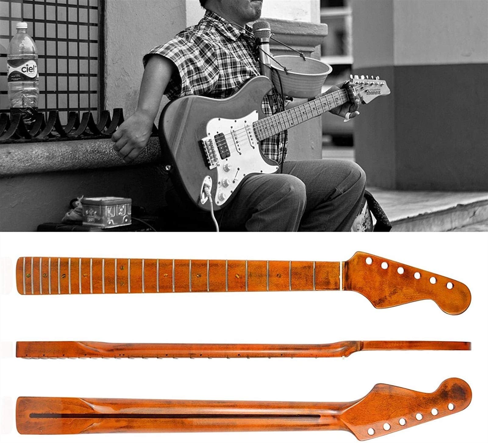 Maple Electric Guitar Neck - 21 String Maple Fretboard with 9.5