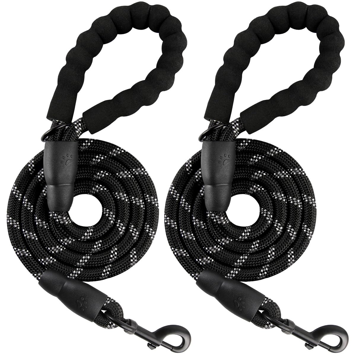 BARKBAY Heavy Duty Dog Leash 2 Pack - 5FT Strong Reflective Leashes with Padded Handle for Large Dogs, Walking, Training & Running | Durable Pet Accessories for Outdoor Adventures (Black+Black, 5FT-1/2)