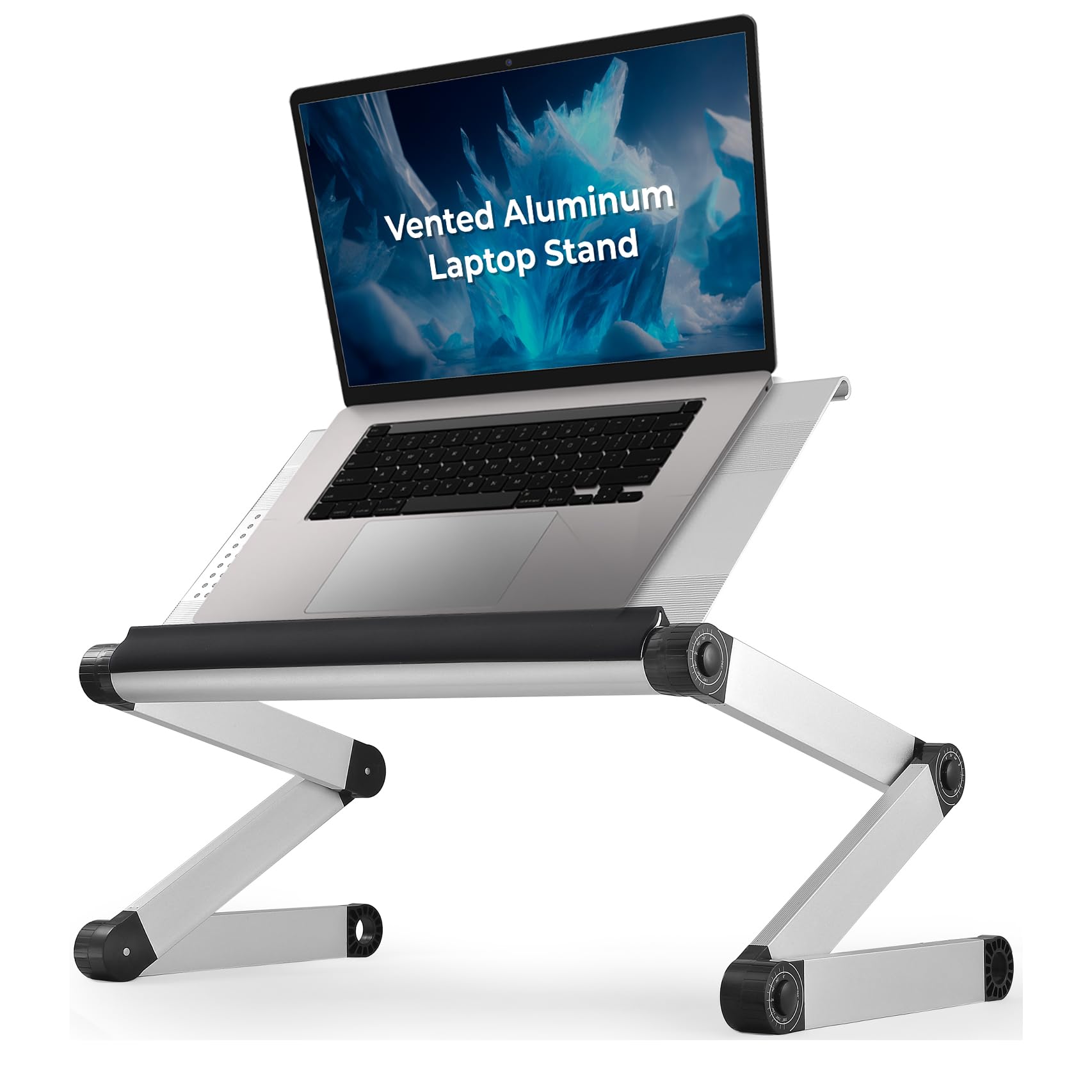 Uncaged Ergonomics WorkEZ Executive Adjustable Laptop Stand - Foldable Aluminum Computer Riser with Cooling, Height-Adjustable Notebook Holder for Desk, Silver - Perfect for Home Office and Workspace