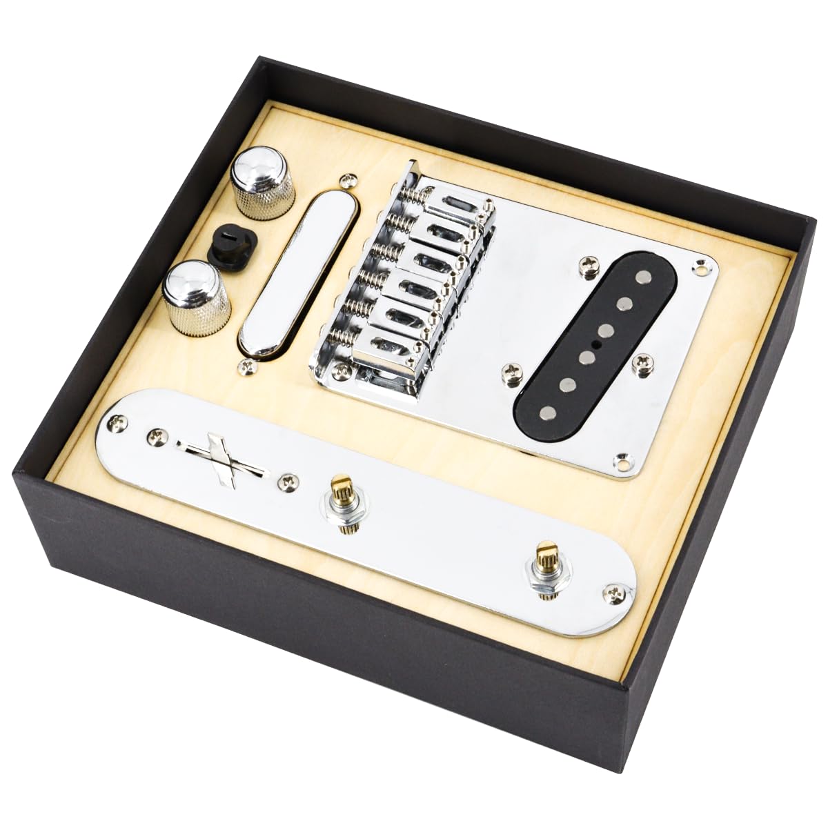 6-String Saddle Bridge Plate with Prewired 3-Way Switch & Neck Pickup Set - Chrome Replacement Parts for Squier Telecaster Electric Guitar | Perfect for DIY Guitar Upgrades & Professional Repairs
