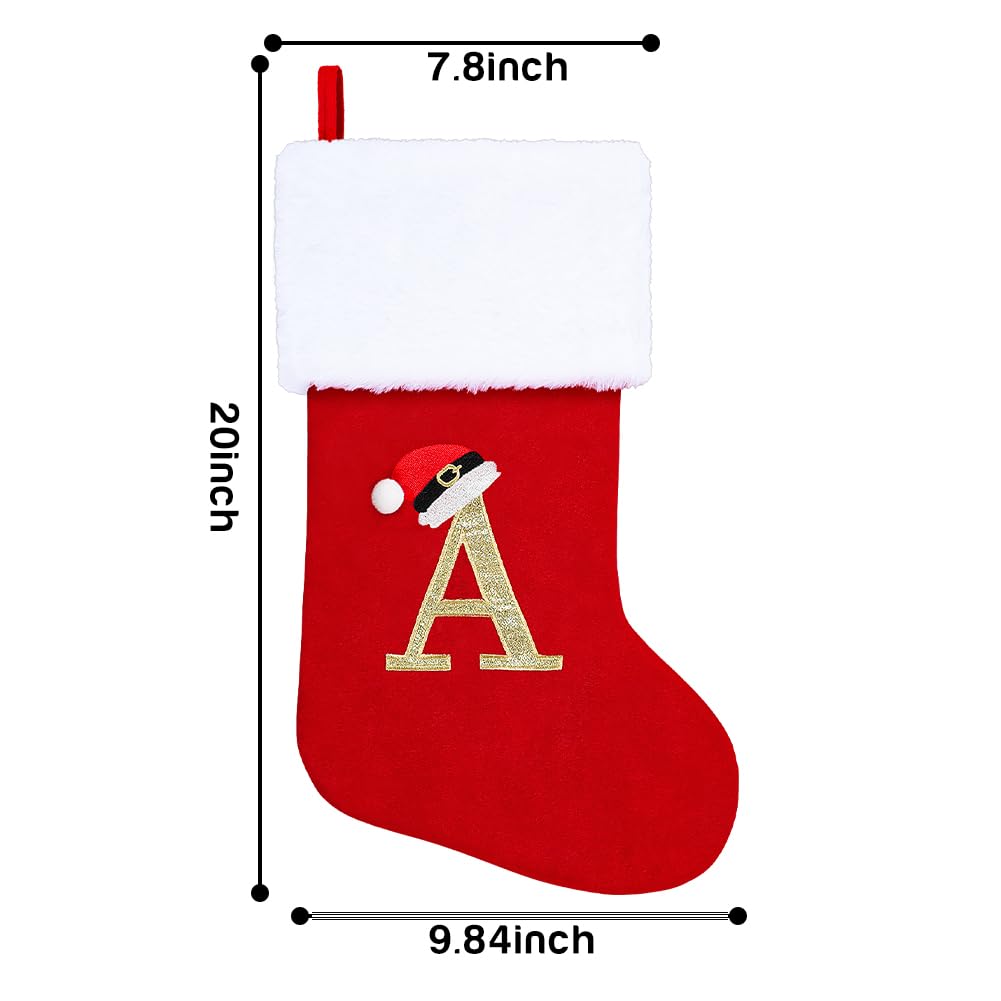 Personalized 20 Inch Monogram Christmas Stockings with Red Velvet & White Plush Cuffs - Custom Family Holiday Decor for Fireplace, Xmas Tree & Gift Giving - Perfect for Christmas Decorations & Festive Home Styling
