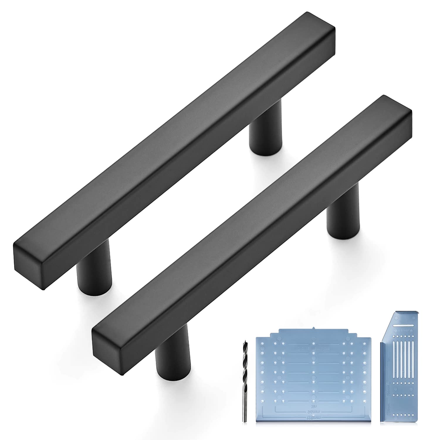 Ravinte 45 Pack 3 Inch Matte Black Cabinet Pulls - Kitchen Cabinet Handles with Drill Mounting Template (5in Overall Length) - Perfect for Modern Kitchens, Bathrooms & Furniture Upgrades