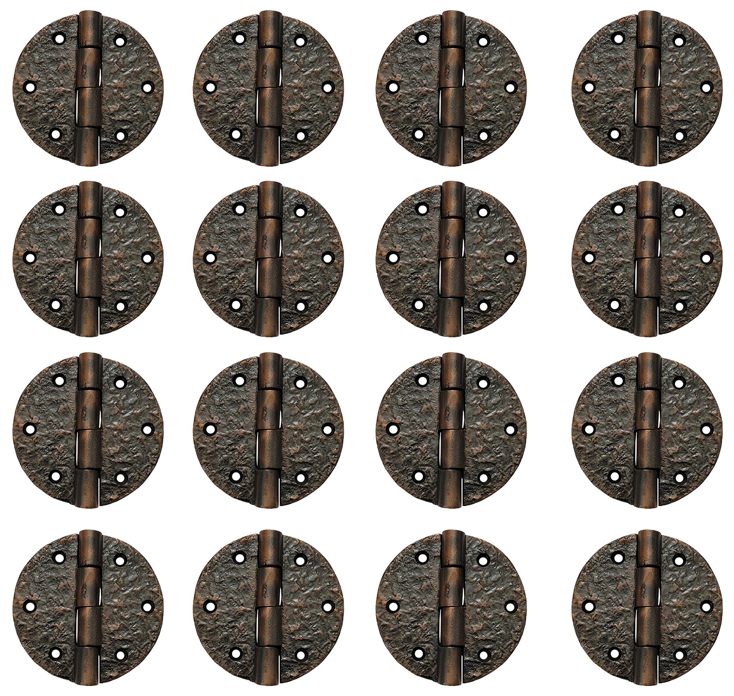 Antique Iron Round Cabinet Hinges - Oil Rubbed Bronze Finish (16 Pack) - Heavy Duty Trunk & Furniture Hardware for Vintage Style Restoration Projects