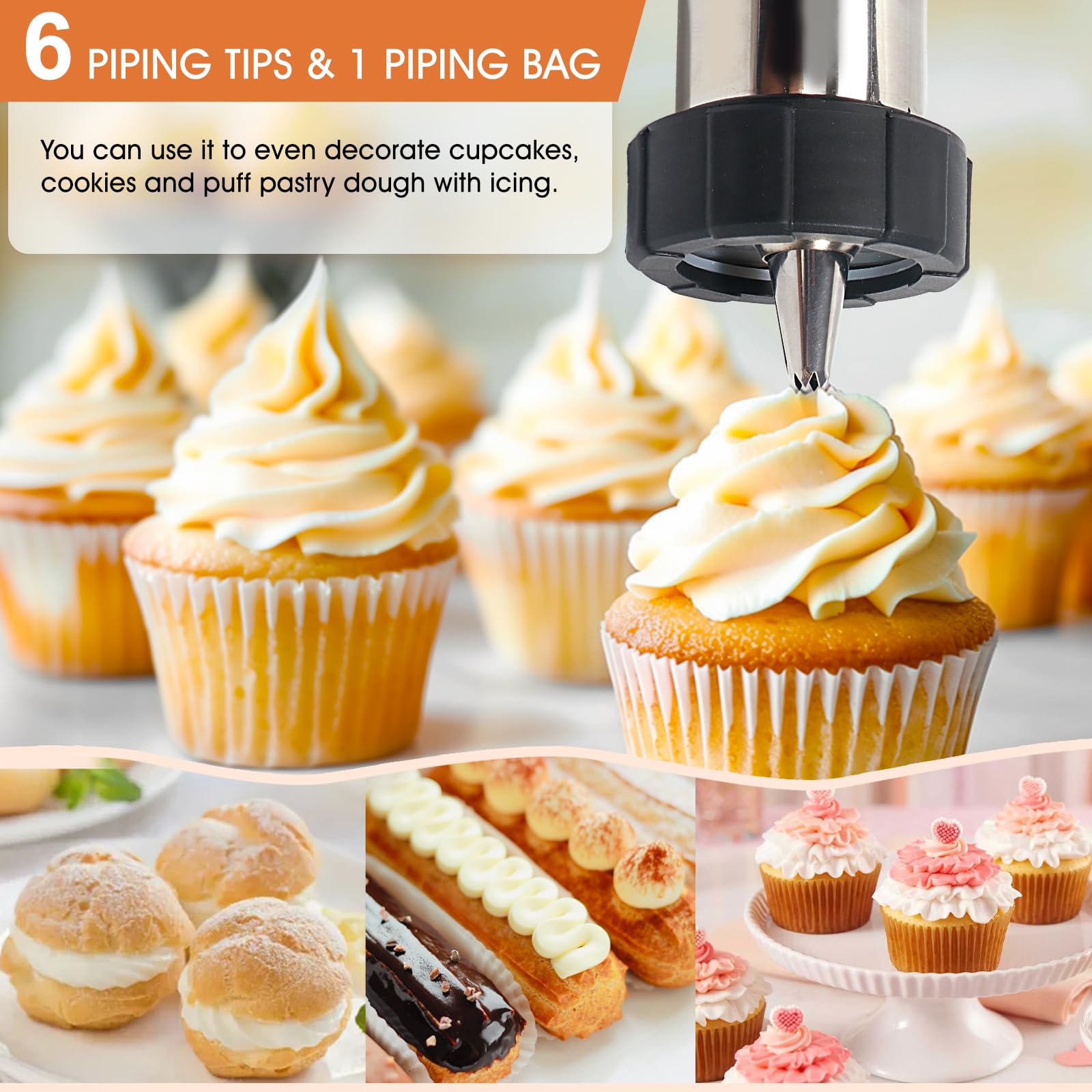 Stainless Steel Churro Maker Machine Kit - 21-Piece Churro Gun with 6 Nozzle Tips, 9 Discs & 2 Cleaning Brushes for Homemade Churros, Cookies & Pastries - Perfect for Parties, Baking & Dessert Making