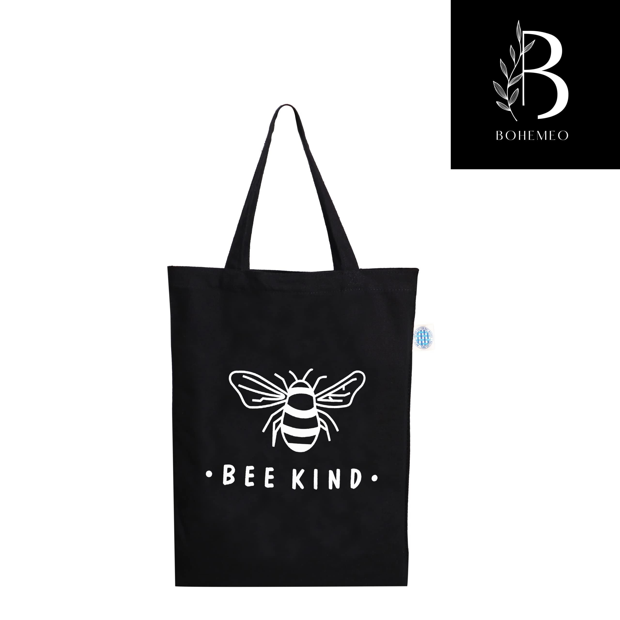 BOHEMEO Reusable Organic Cotton Canvas Tote Bag - Eco-Friendly Fashion Handbag with Stylish Prints for Women, Perfect for Shopping, Beach & Daily Use