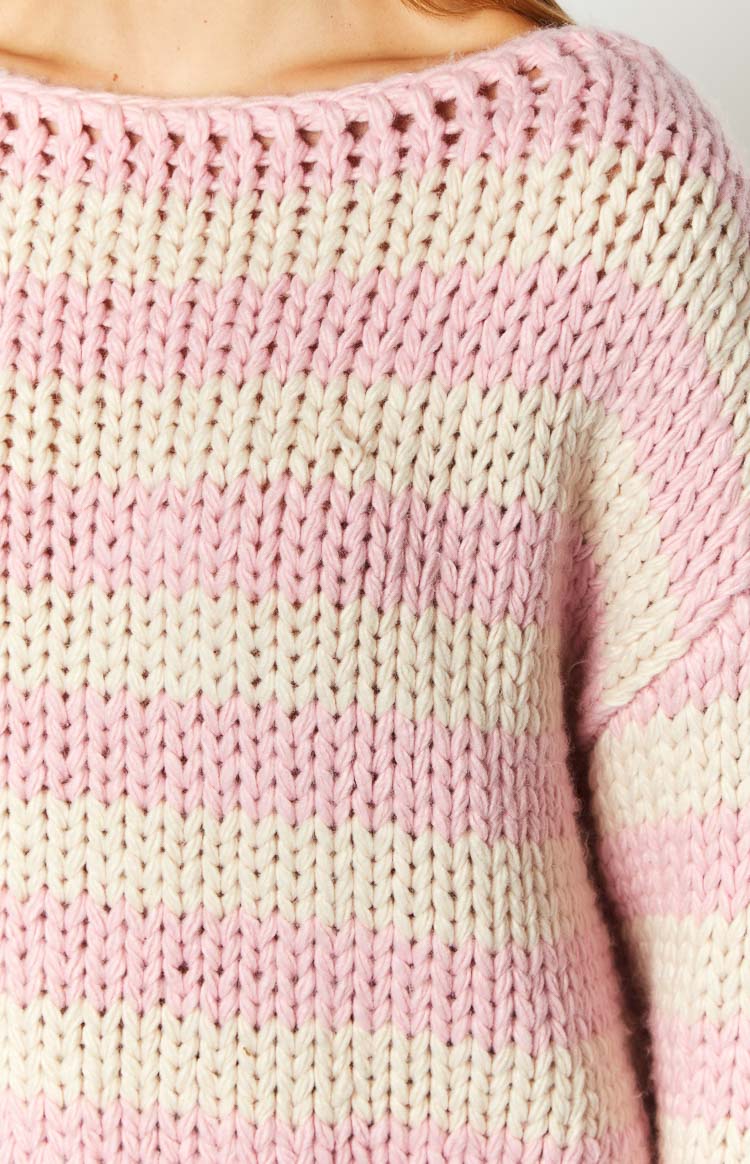 Bea Women's Pink Striped Knit Sweater - Soft & Cozy Pullover for Fall & Winter - Perfect for Casual Outfits, Office Wear & Holiday Gatherings