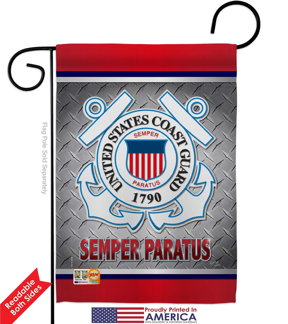 US Coast Guard Semper Paratus Garden Flag Kit - Double-Sided 28x40 Inch Military Yard Banner for Veterans, Armed Forces & Patriotic Home Decor (Made in USA) | Perfect for Memorial Day, Veterans Day & Front Yard Displays